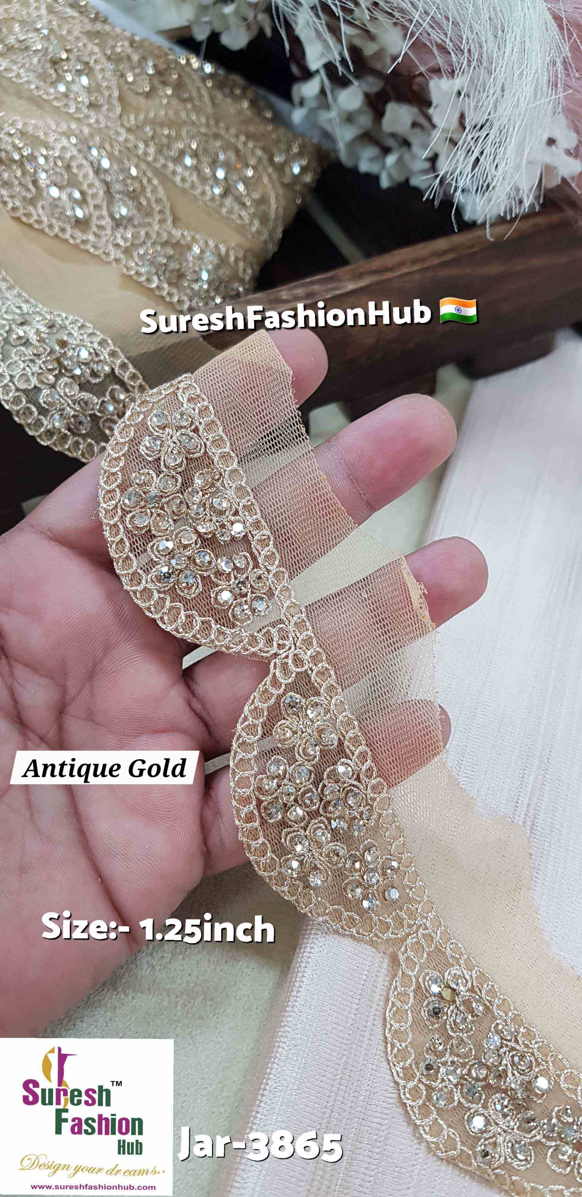 Antique Gold Scalloped Floral Dori Lace