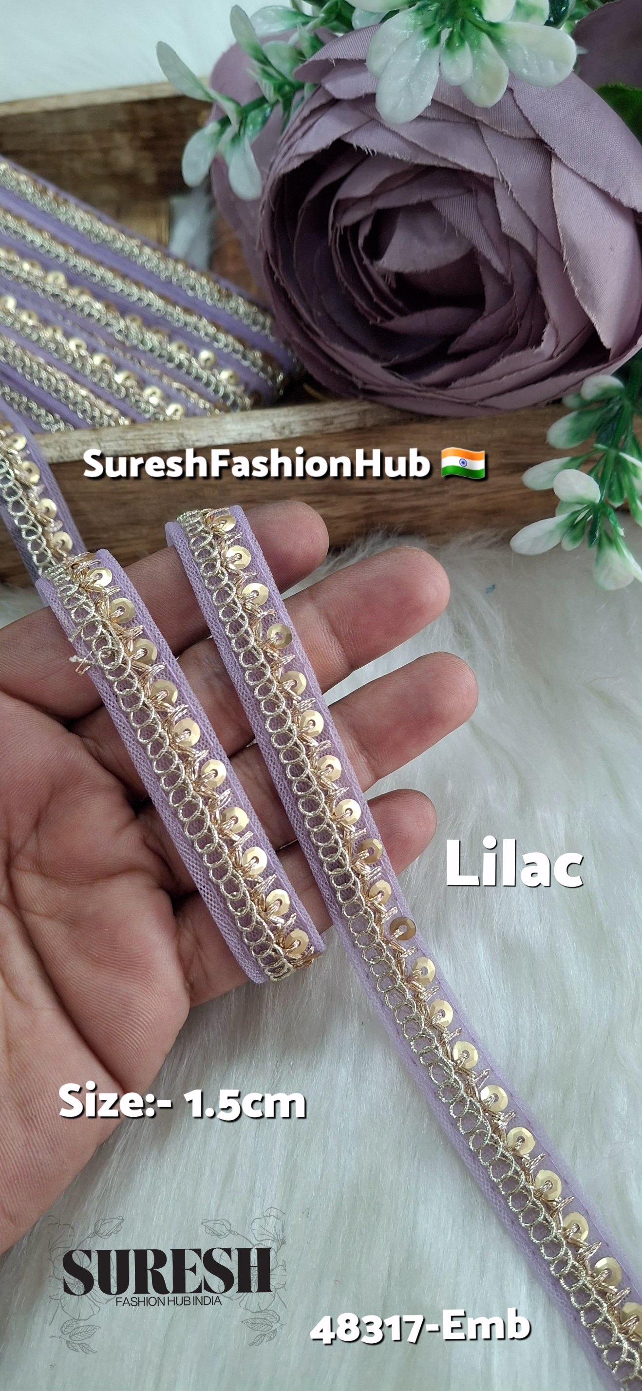Lilac Pearl Dori Zari Embroidery Border Lace