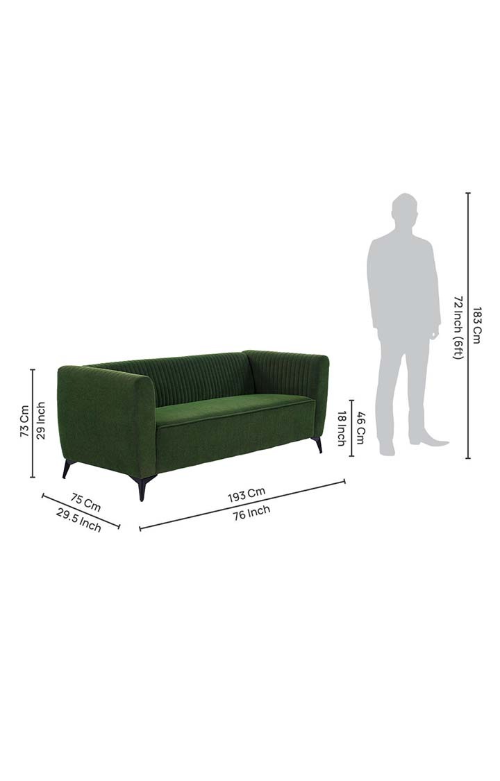 neudot Diva Sofa for Living Room |3 Persons Sofa|Premium Fabric with Cushioned Armrest | Solid Wood Frame|3 Seater in Emerald Green Color