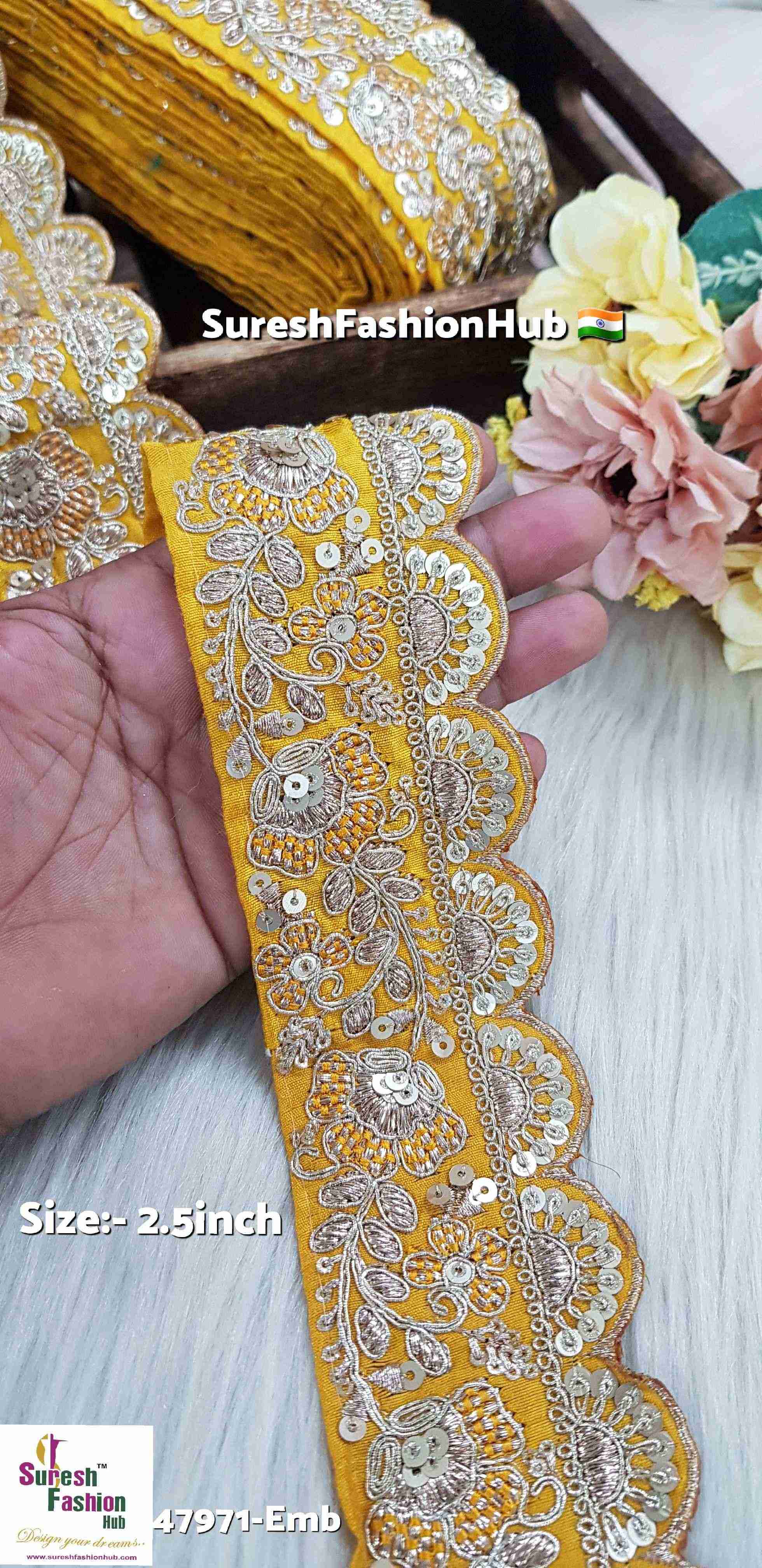  Mustard Yellow Blossom Scallop Lace