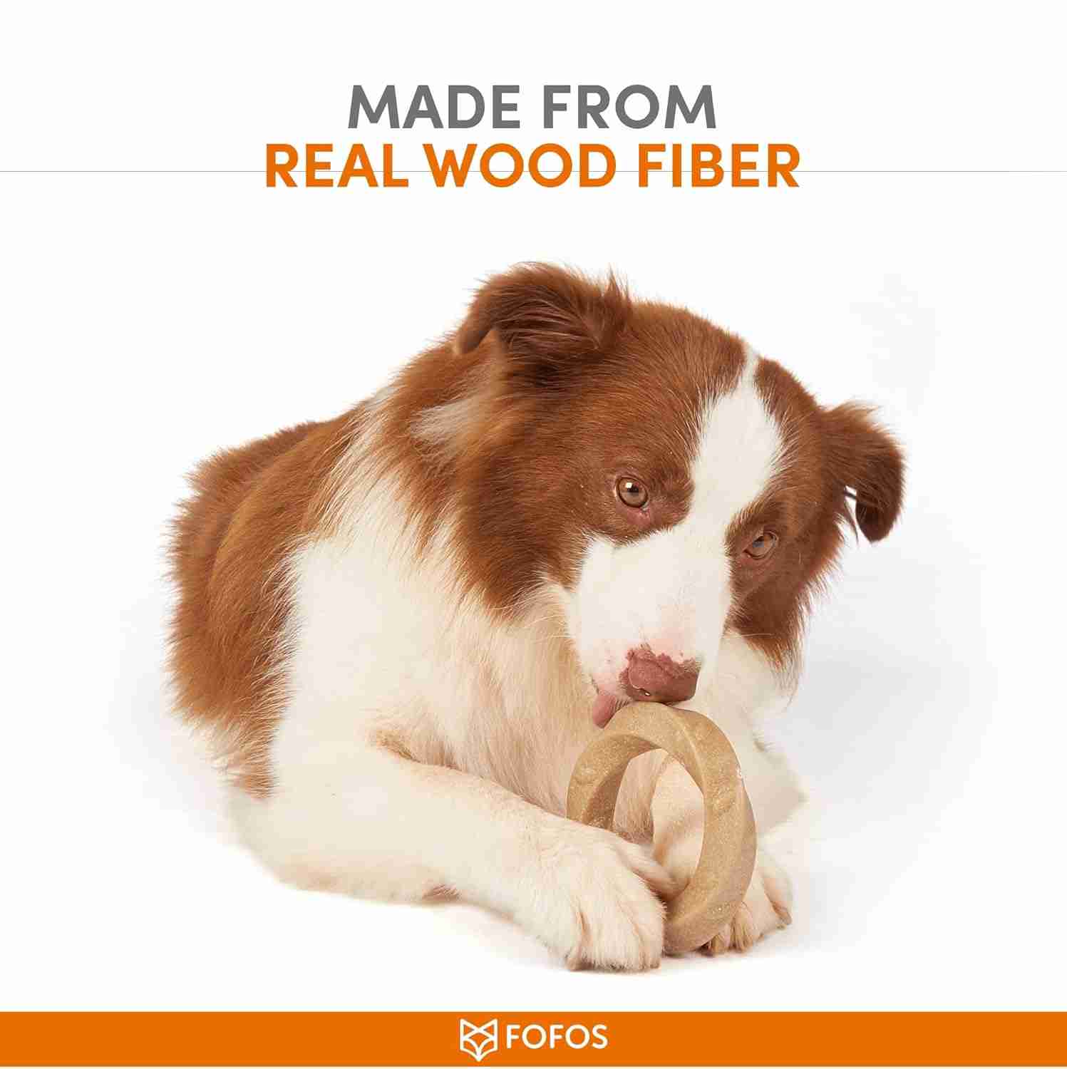 Barkbutler Fofos Woodplay Ring Durable Dog Chew Toy (Brown)