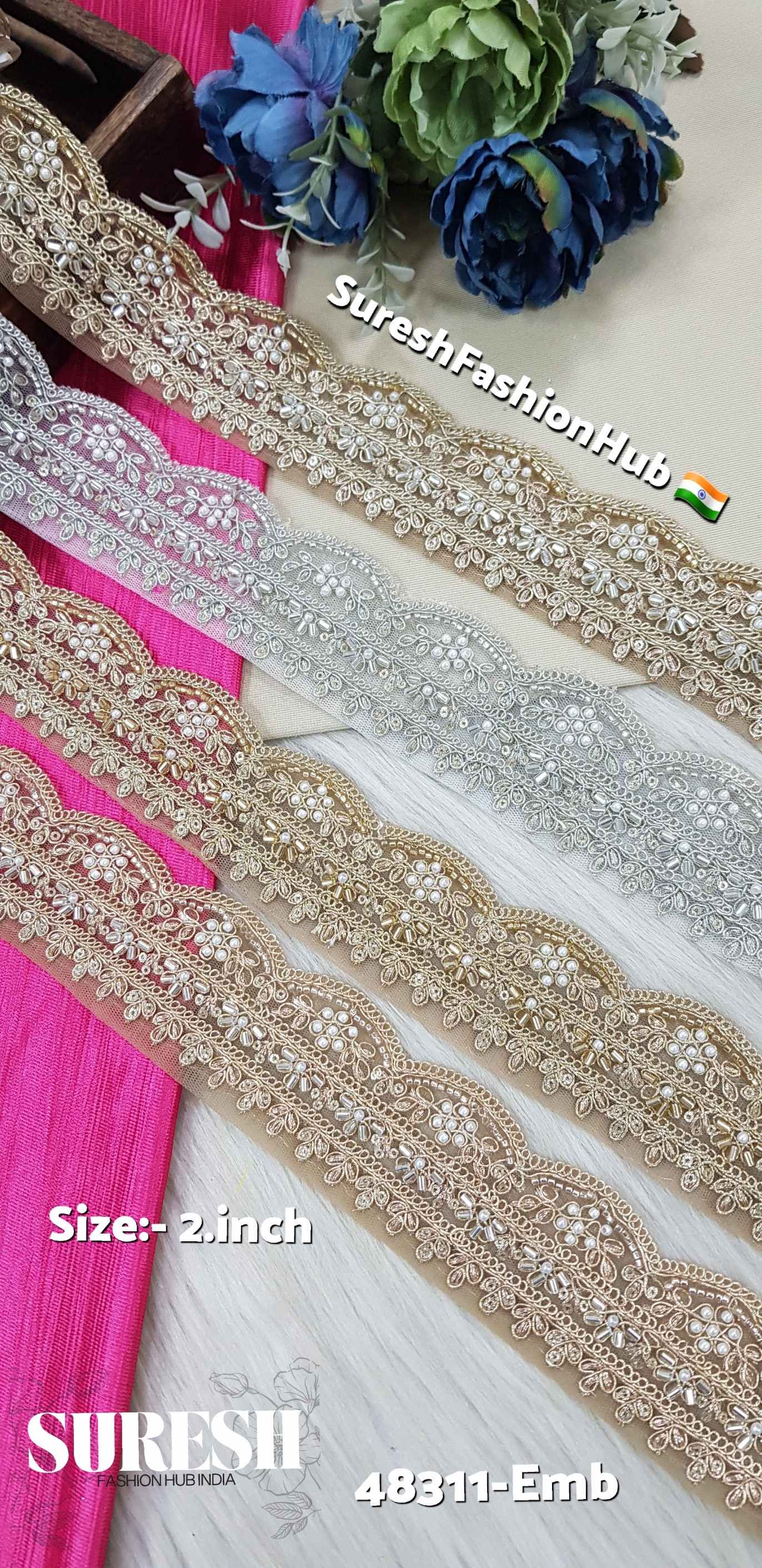 Water Silver Scalloped Embroidery Lace