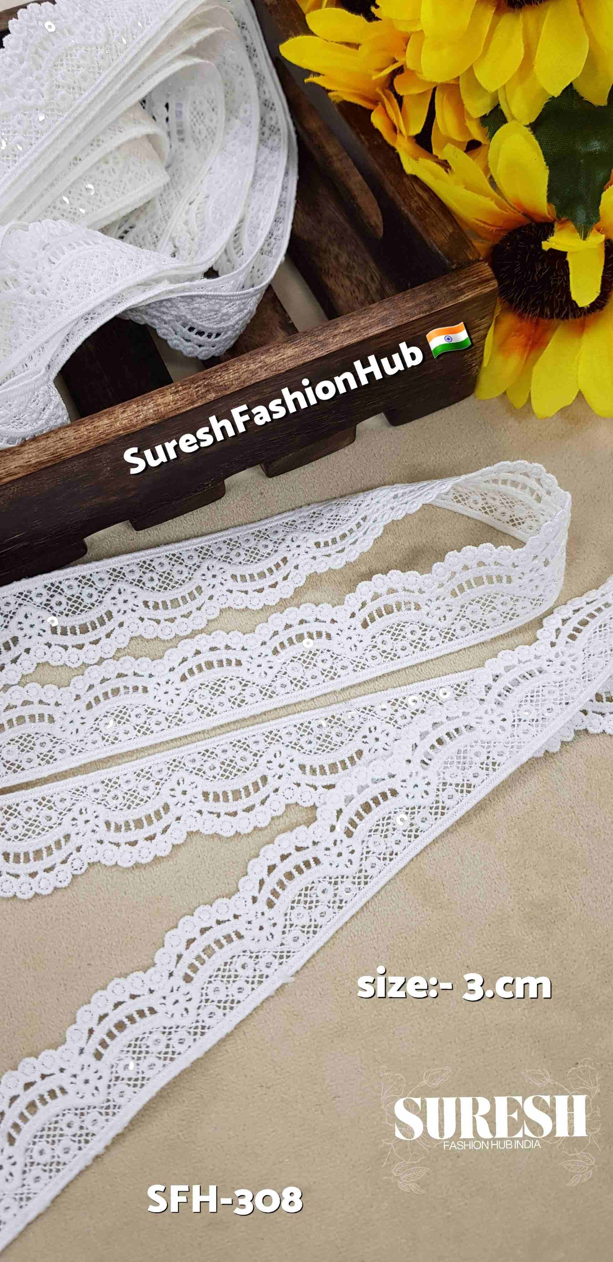 One-Sided Imported GPO Cutwork Lace with Transparent Sequins