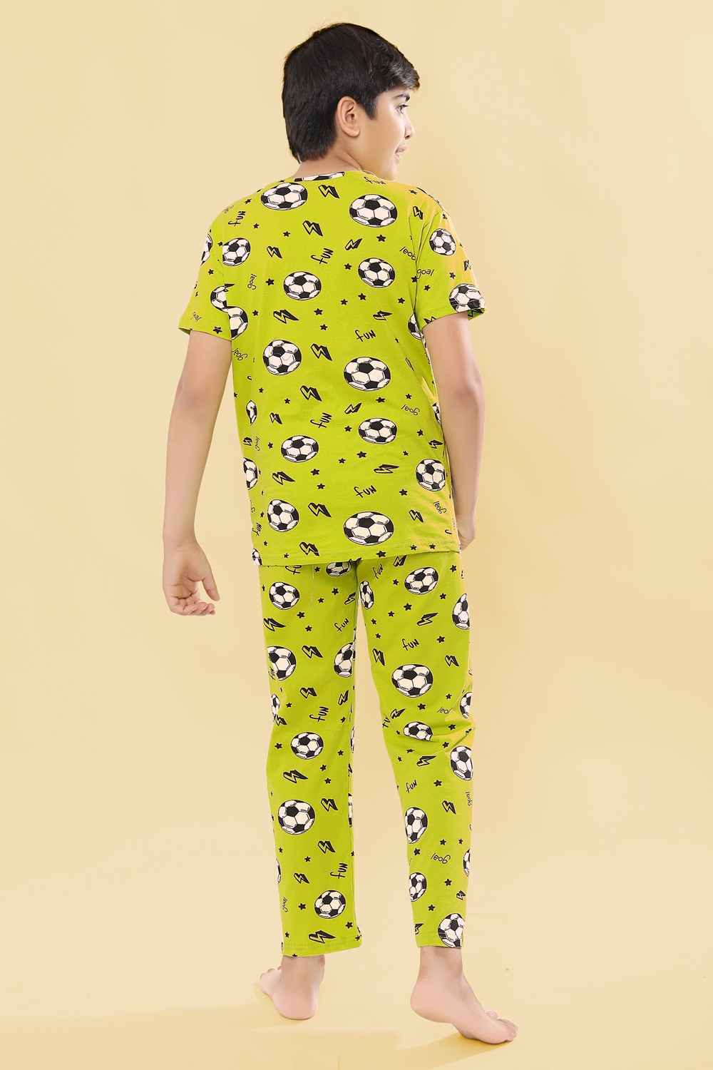 Ninos Dreams Boys 100 % Cotton Knit Half sleeves Coord Set with T-Shirt & Lower Football Print-Green