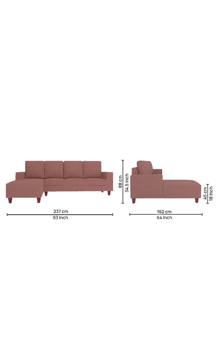 neudot Roman RHS Sectional Sofa for Living Room |6 Person Sofa|Premium Fabric with Cushioned Armrest | Solid Wood Frame|6 Seater in Ceramic Pink Color