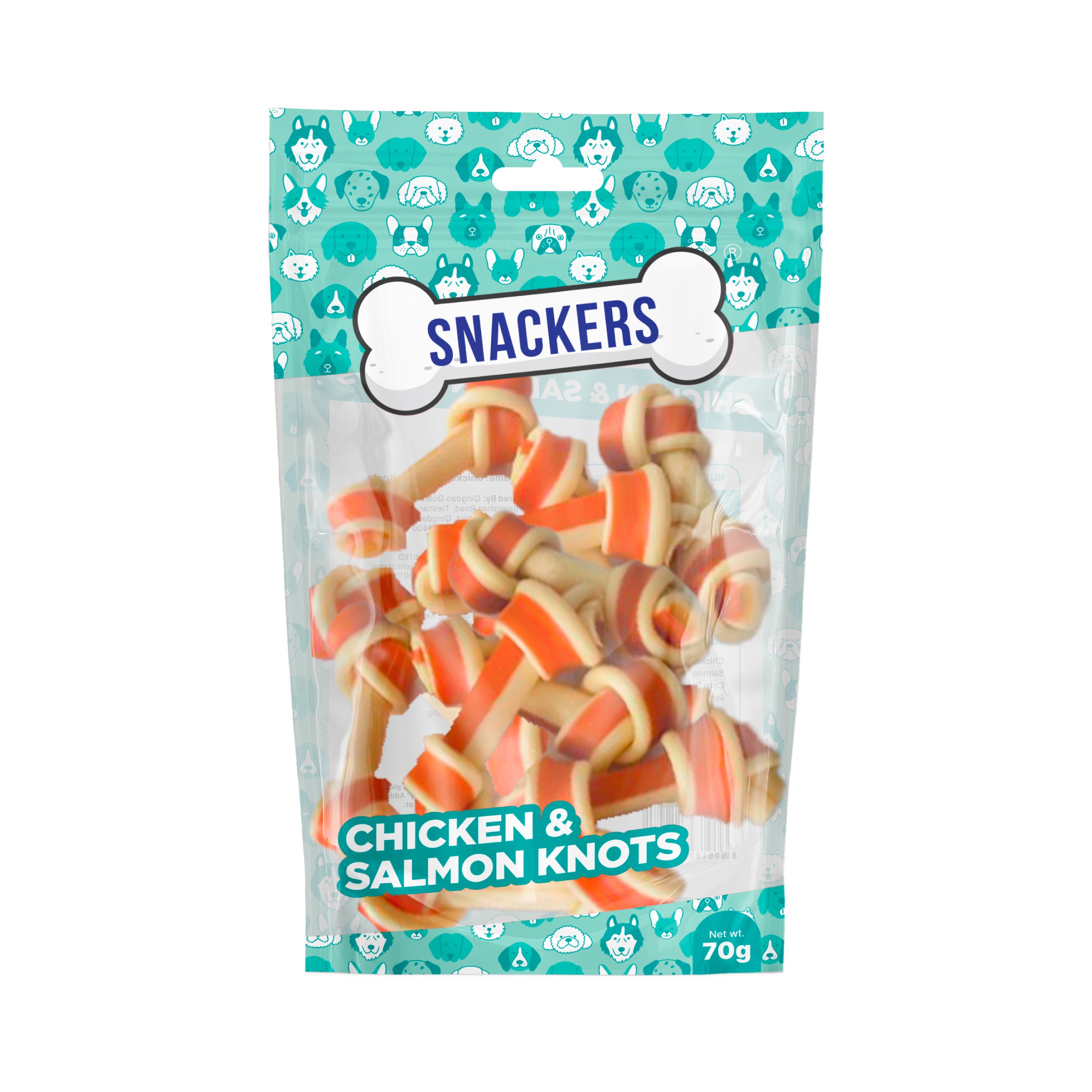 Snackers Dental Knotted Bones with Chicken & Salmon Flavour Dog Treats 70g