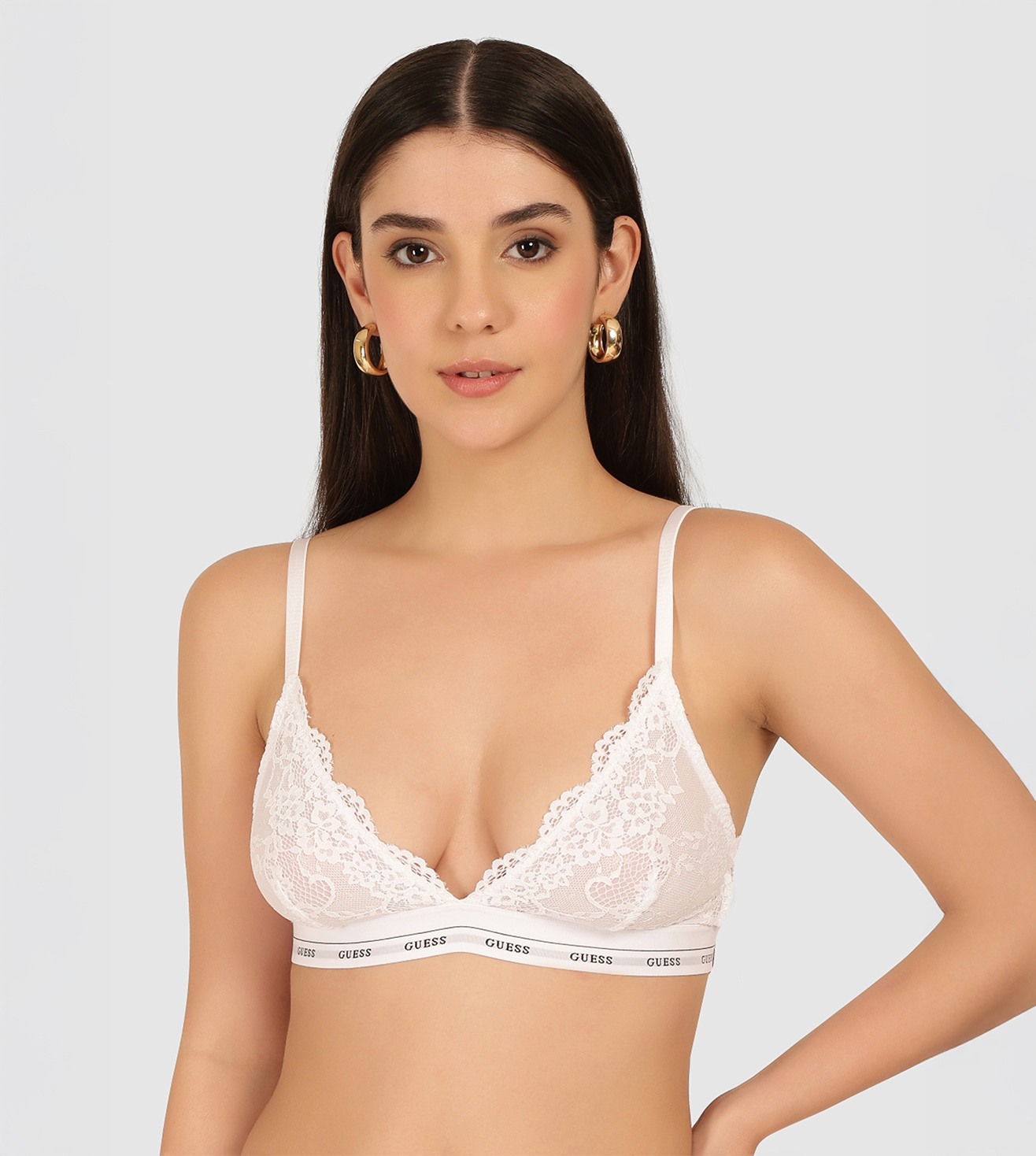 Guess White Cotton Solid/Plain Women Pushup Bra