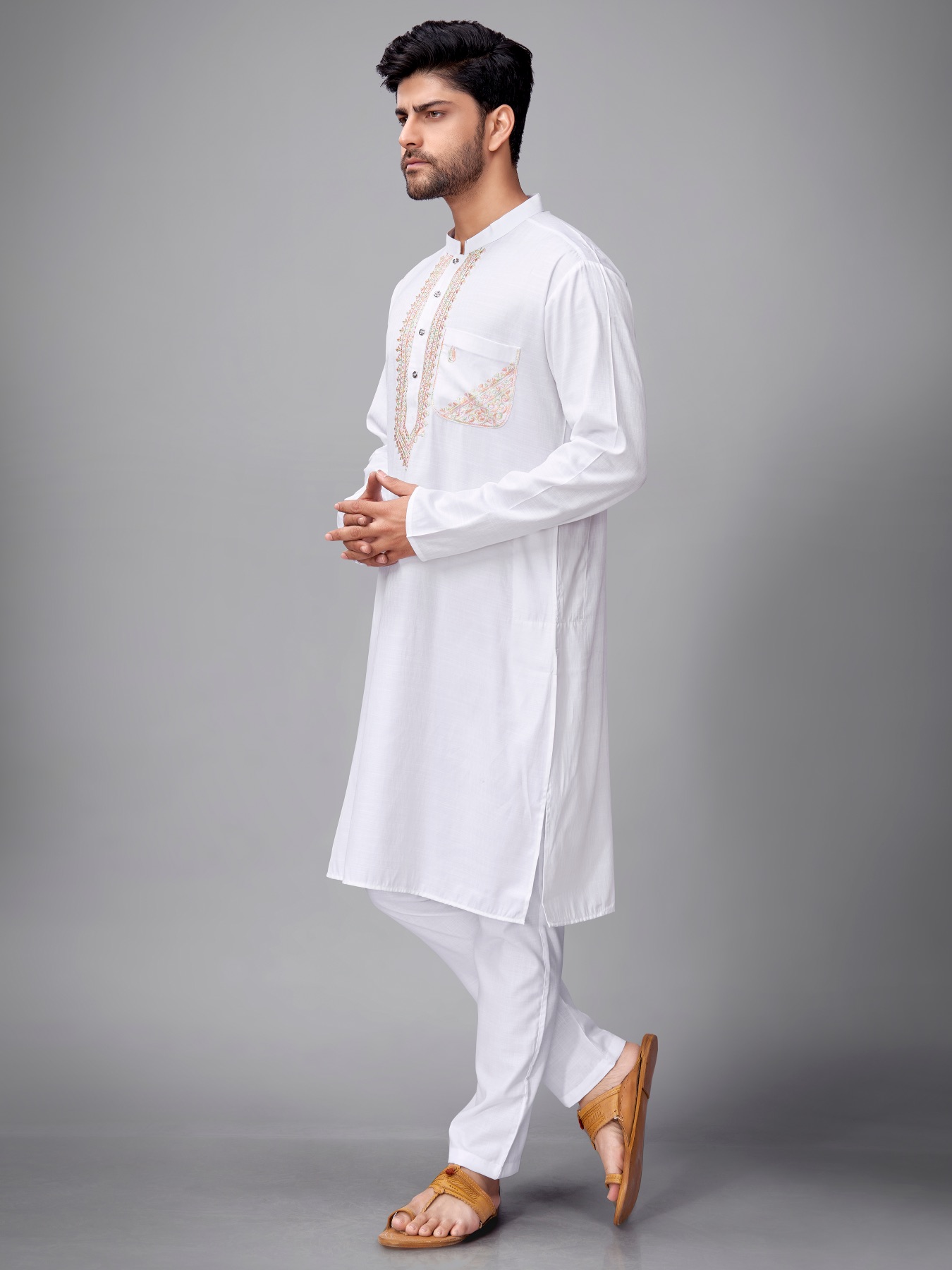 White Cotton  Embroidered Kurta Set