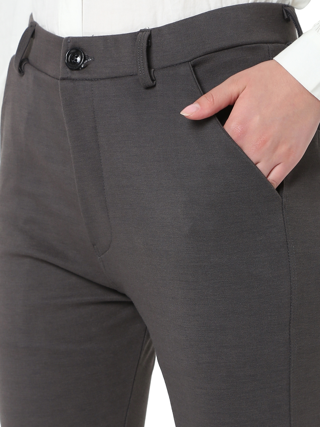 Dark Grey Textured Formal Pants  Women