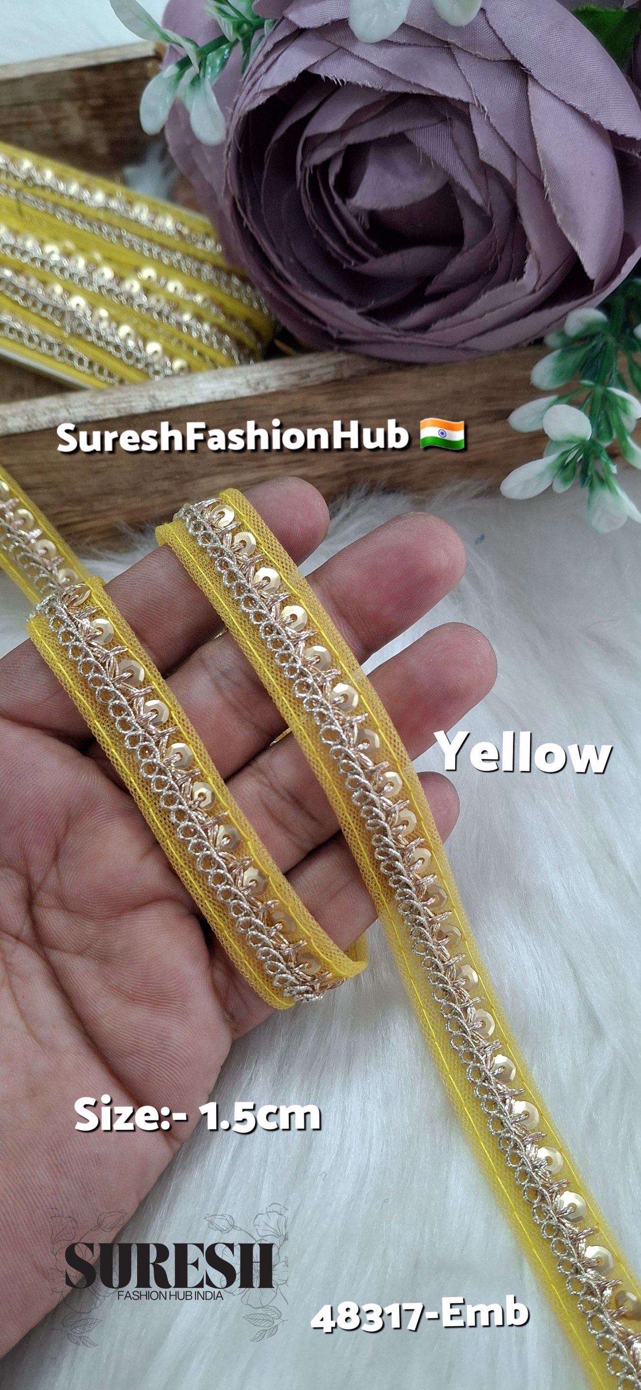Yellow Pearl Dori Zari Embroidery Border Lace