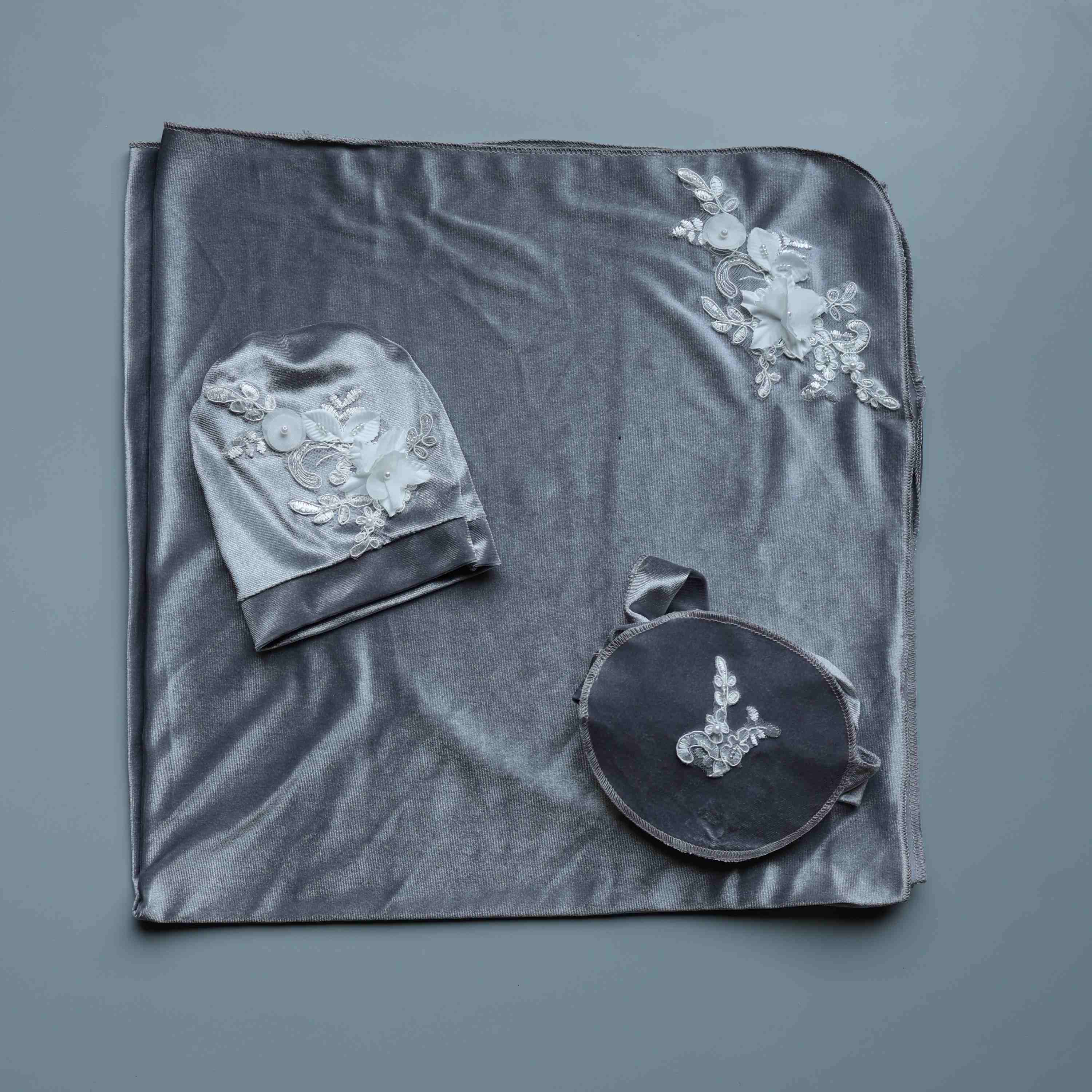 Silver Blossom Velvet Baby Set