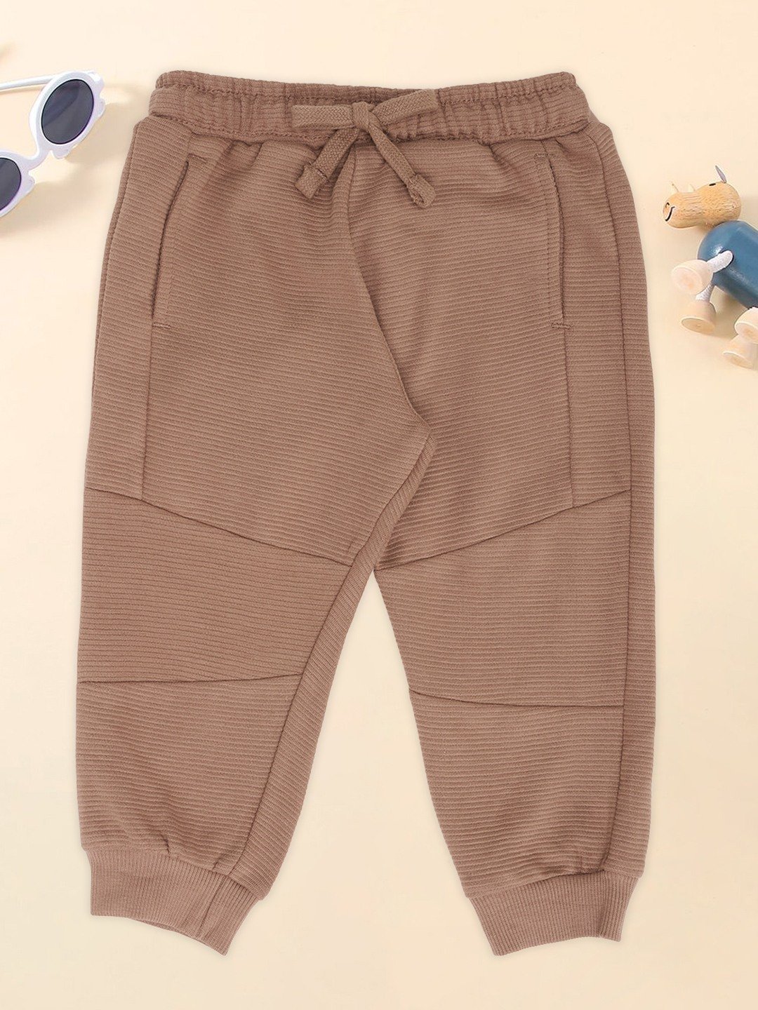 Tan Rib Knit Panelled Joggers
