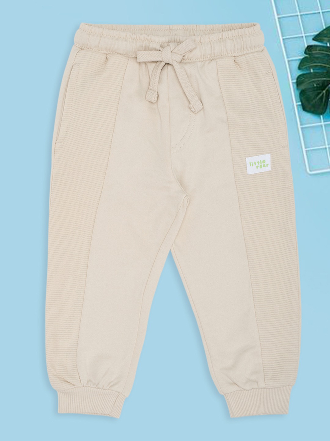 Beige Panelled Casual Joggers