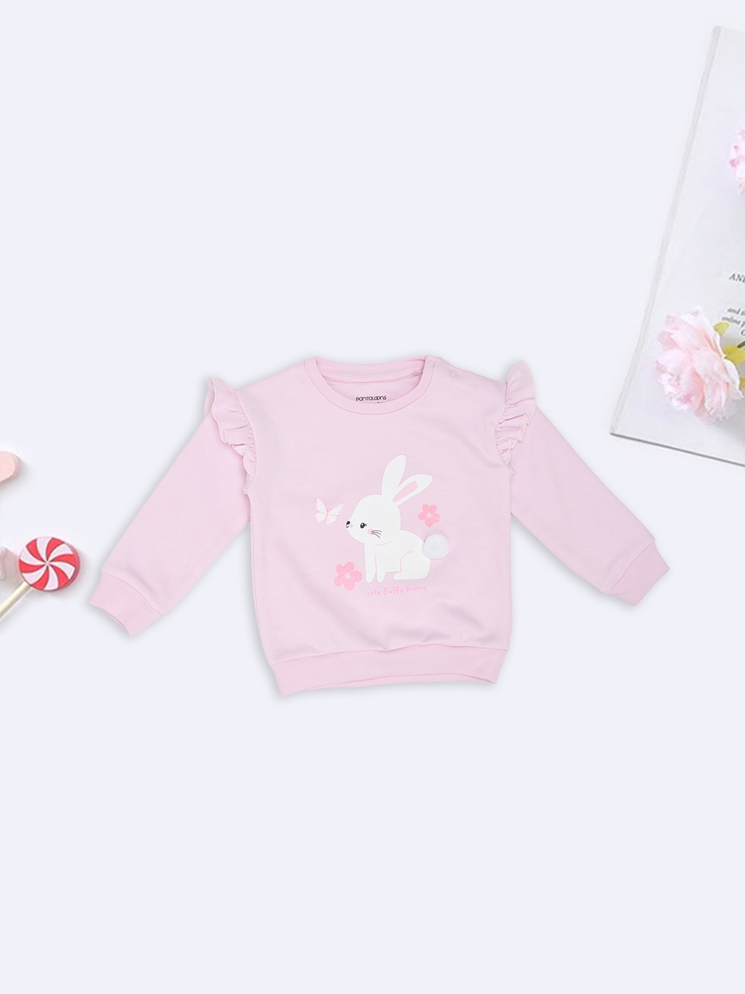 Lilac Bunny Print Sweatshirt with Ruffle Detail
