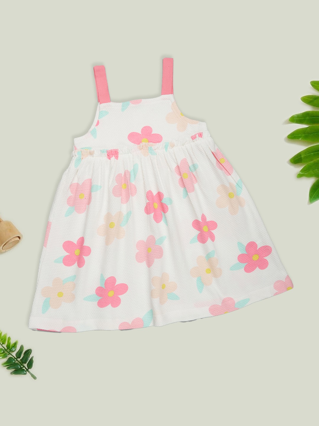 White Floral Print Sleeveless A-line Dress