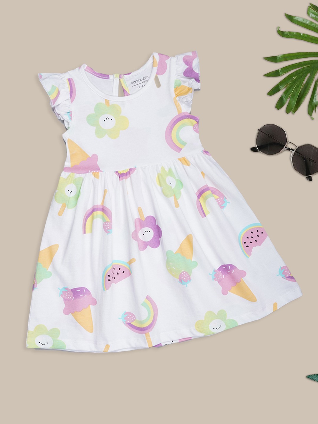 White Ice Cream & Rainbow Print Dress