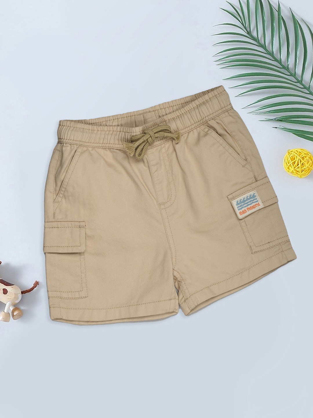 Khaki Elasticated Cargo Shorts