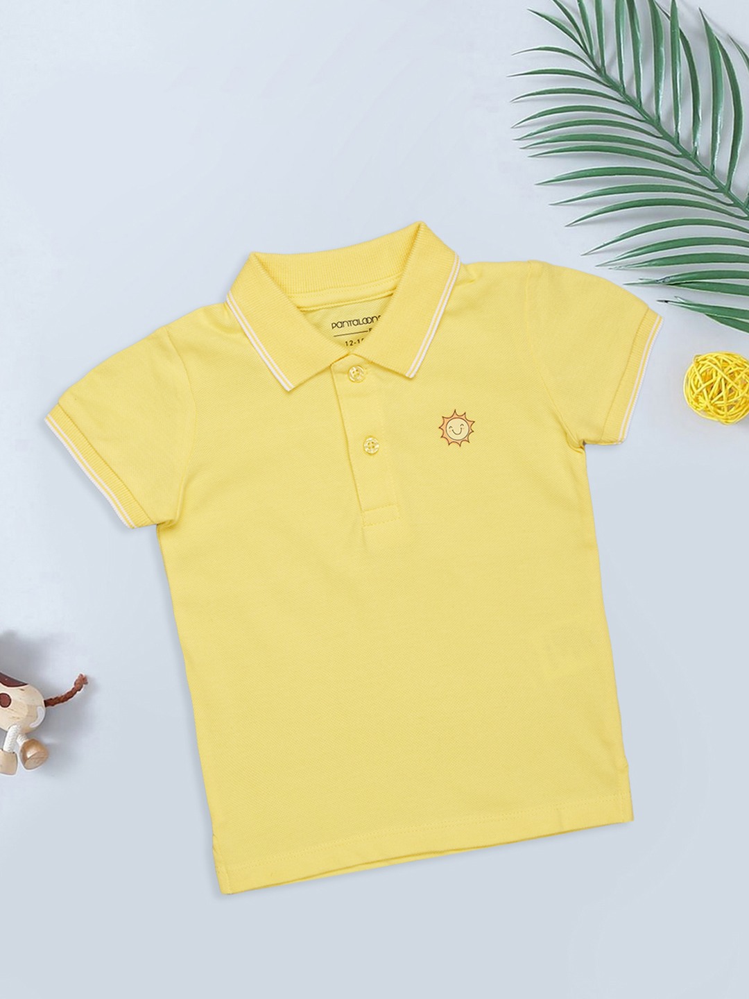 Yellow Sun Motif Pique Polo T-Shirt
