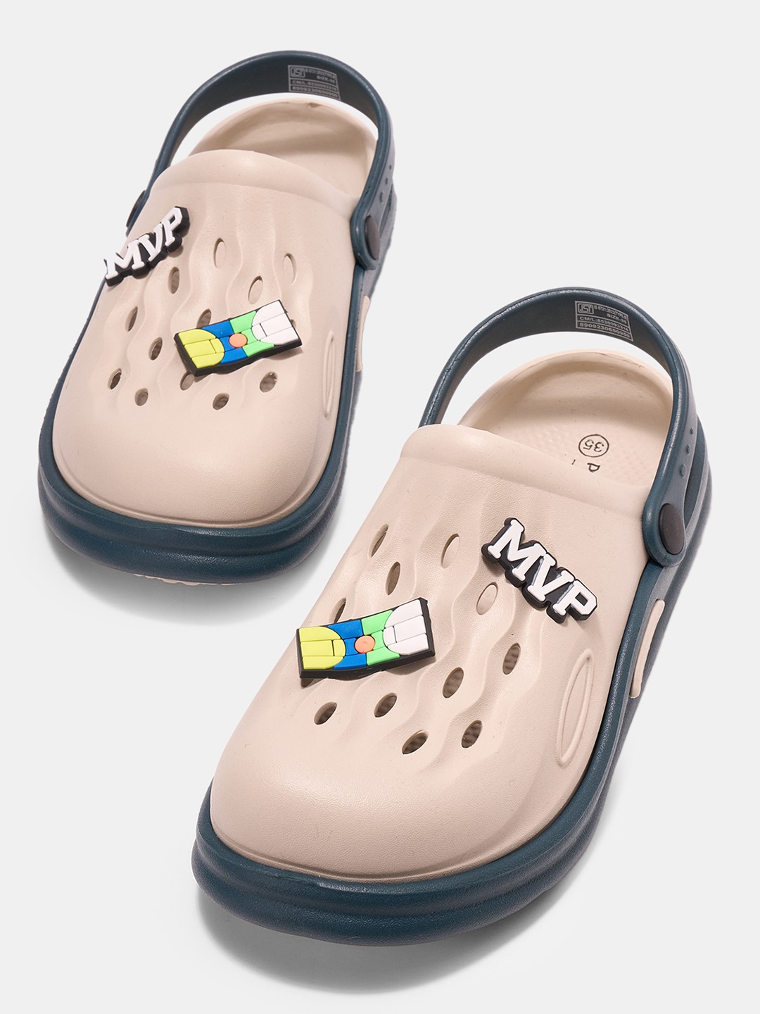 Beige Dual-Toned Clogs with Sporty Charms