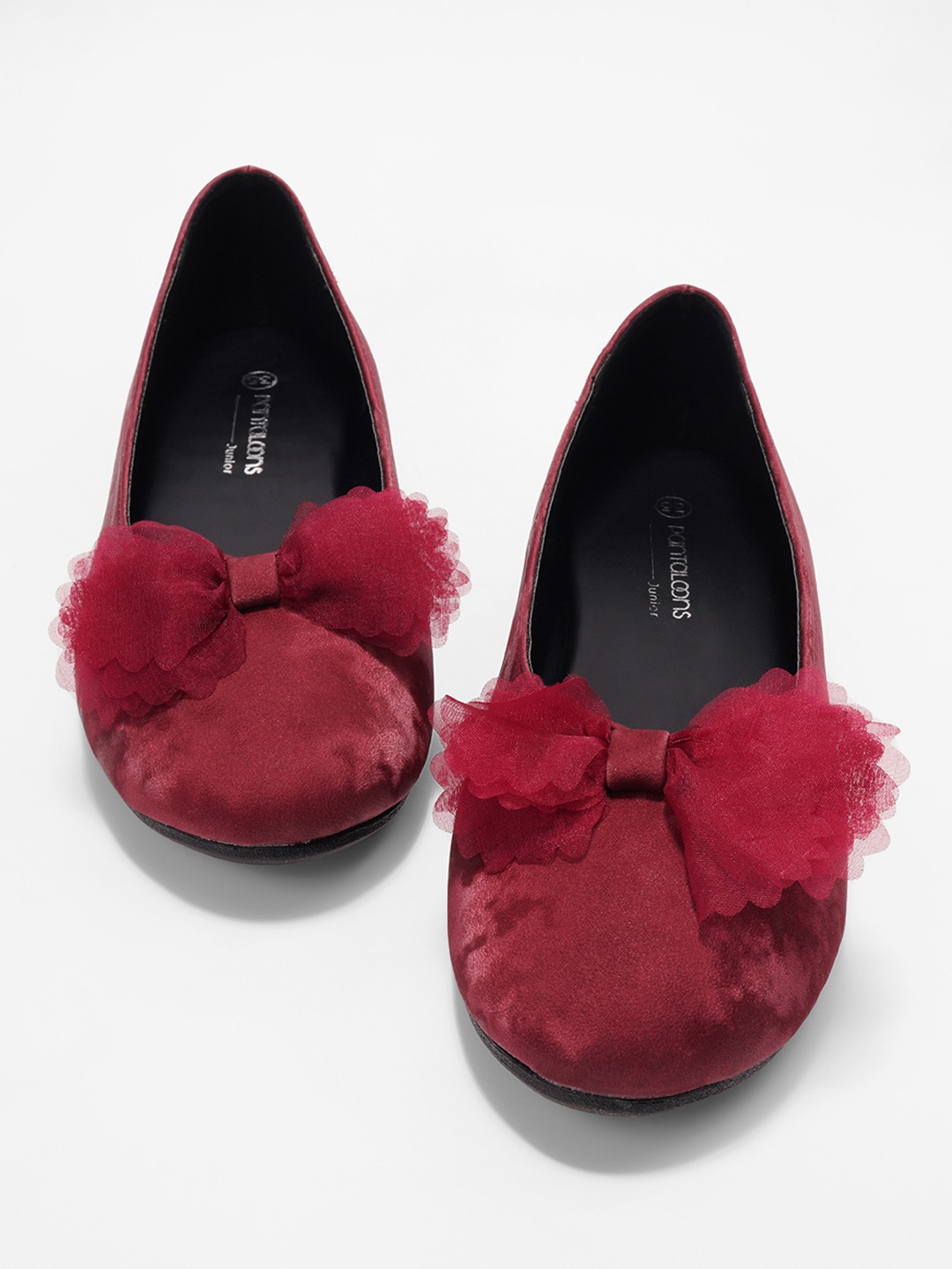 Wine Bow Detail Velvet Slip-on Ballerinas