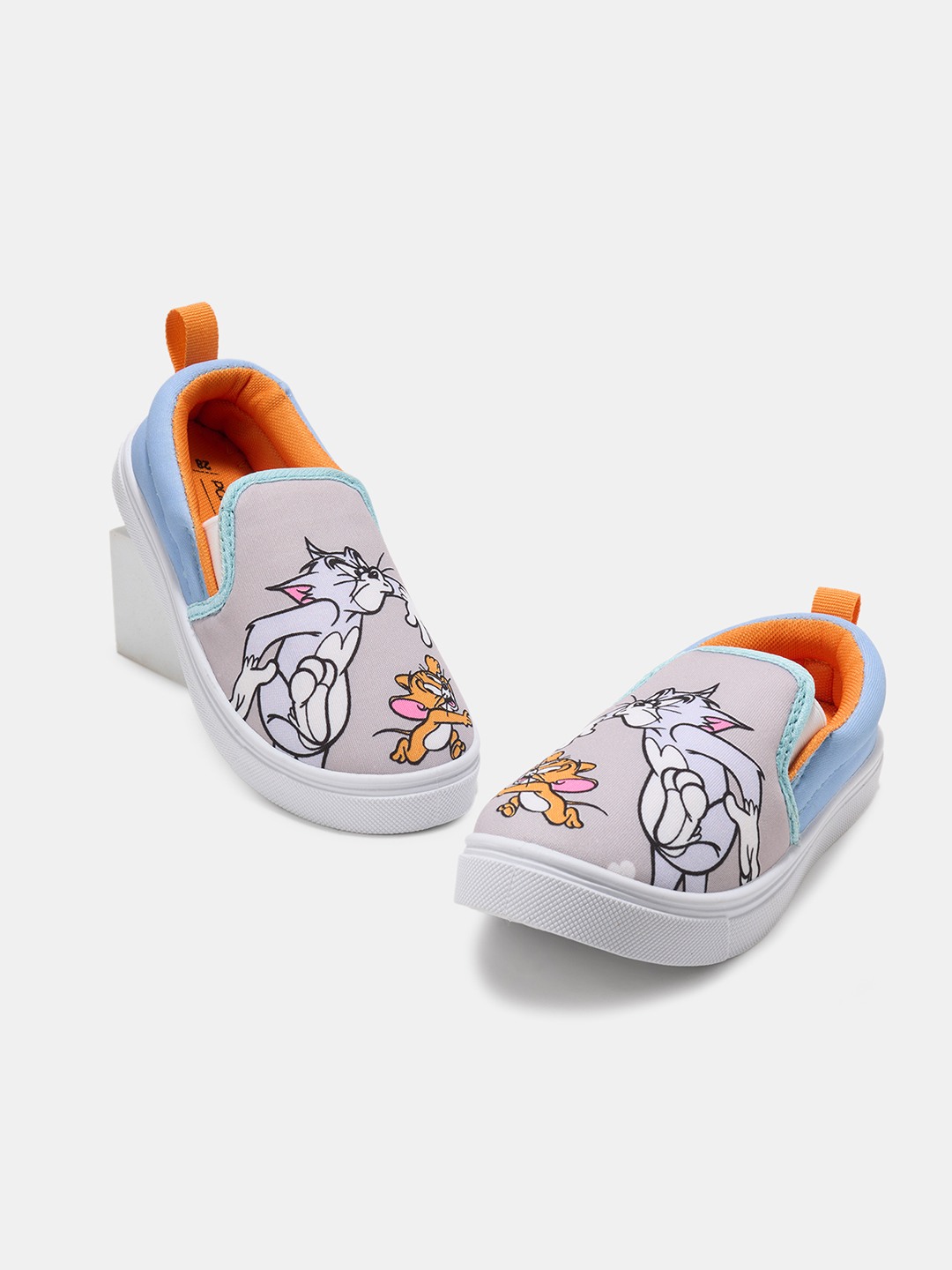 Grey Colour Block Tom & Jerry Print Slip-On Shoes