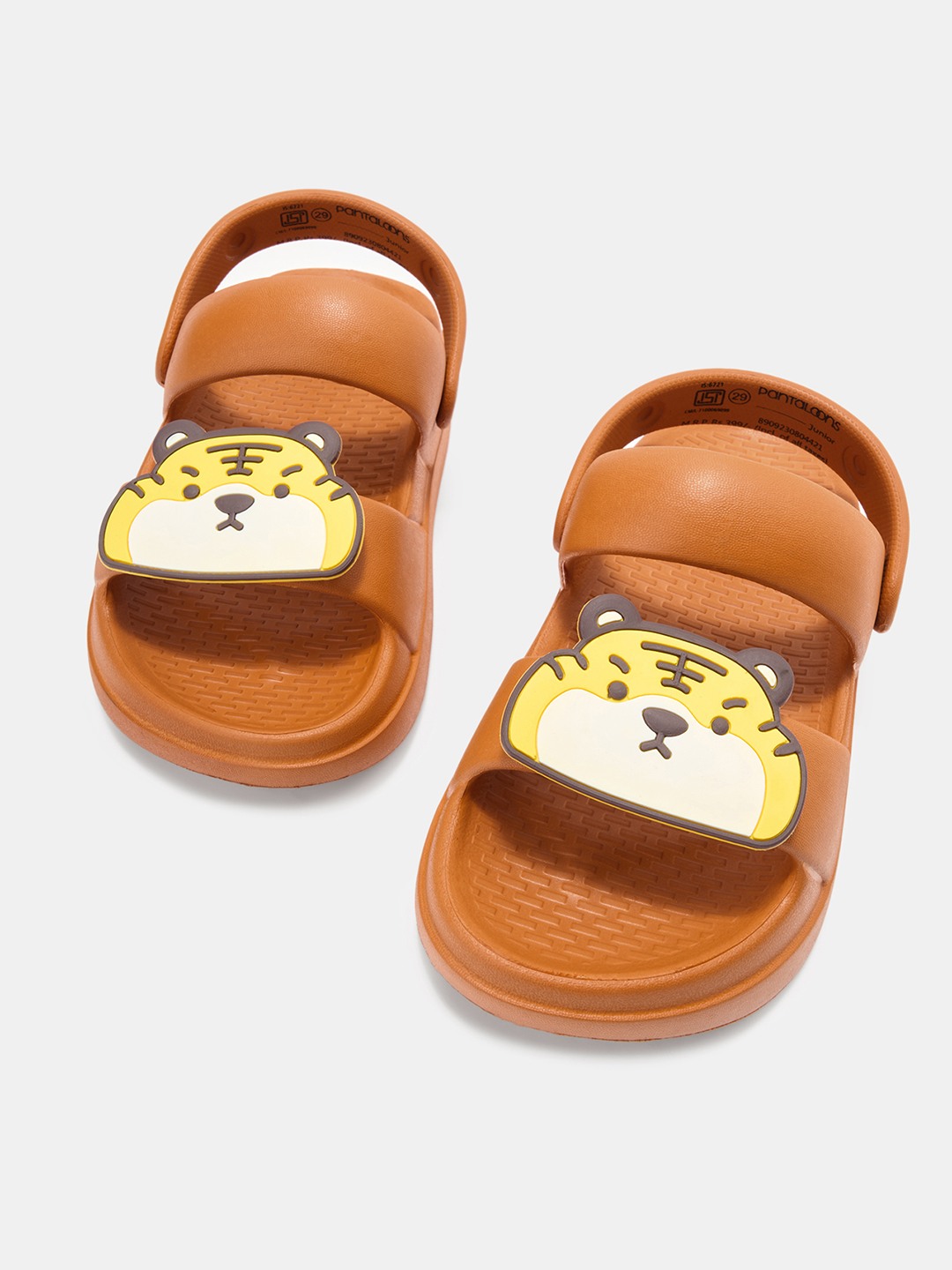 Orange Vibrant Moulded Sandals With Tiger Print