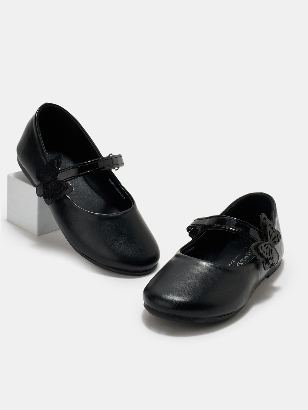 Black Polished Butterfly Detail Ballerinas