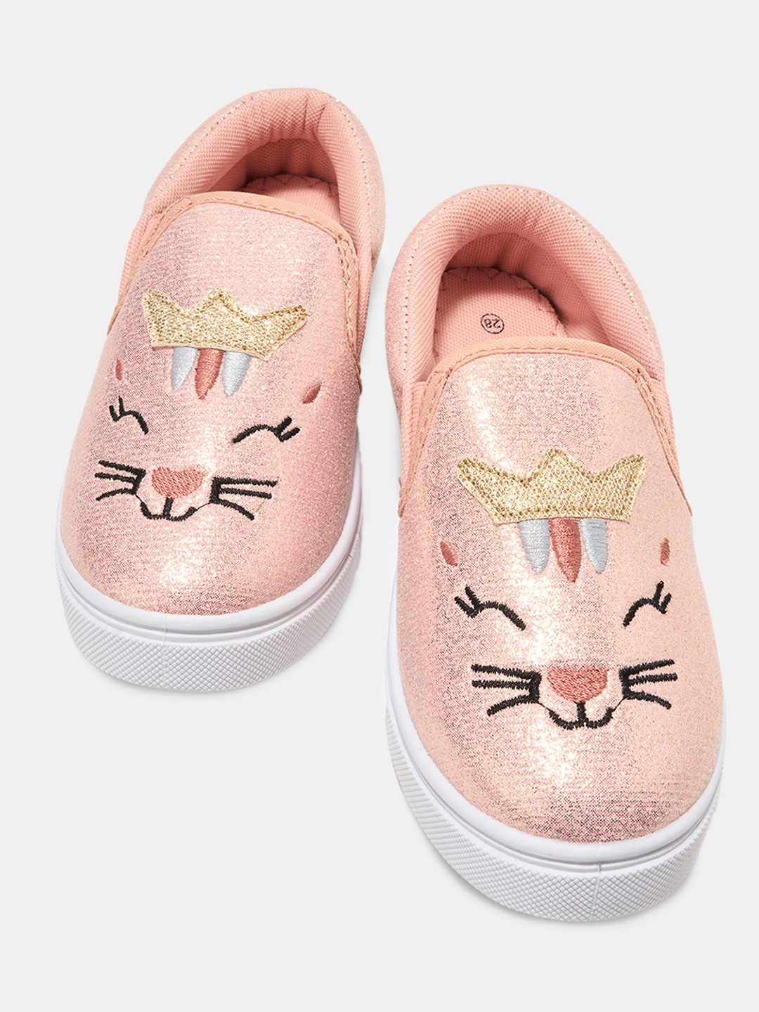 Pink Animal Embroidered Glittery Slip-on Shoes