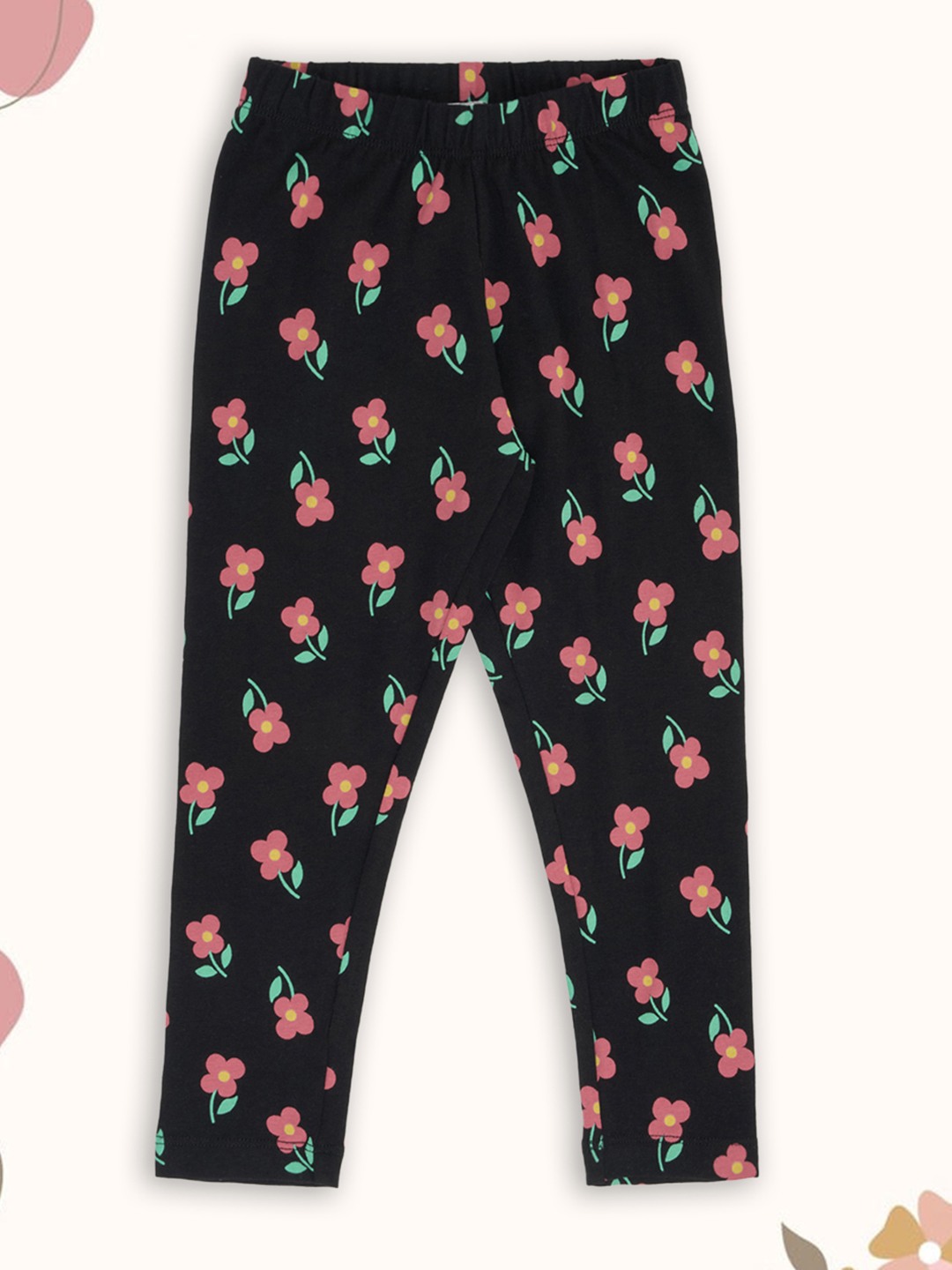 Black Pink Floral Print Leggings