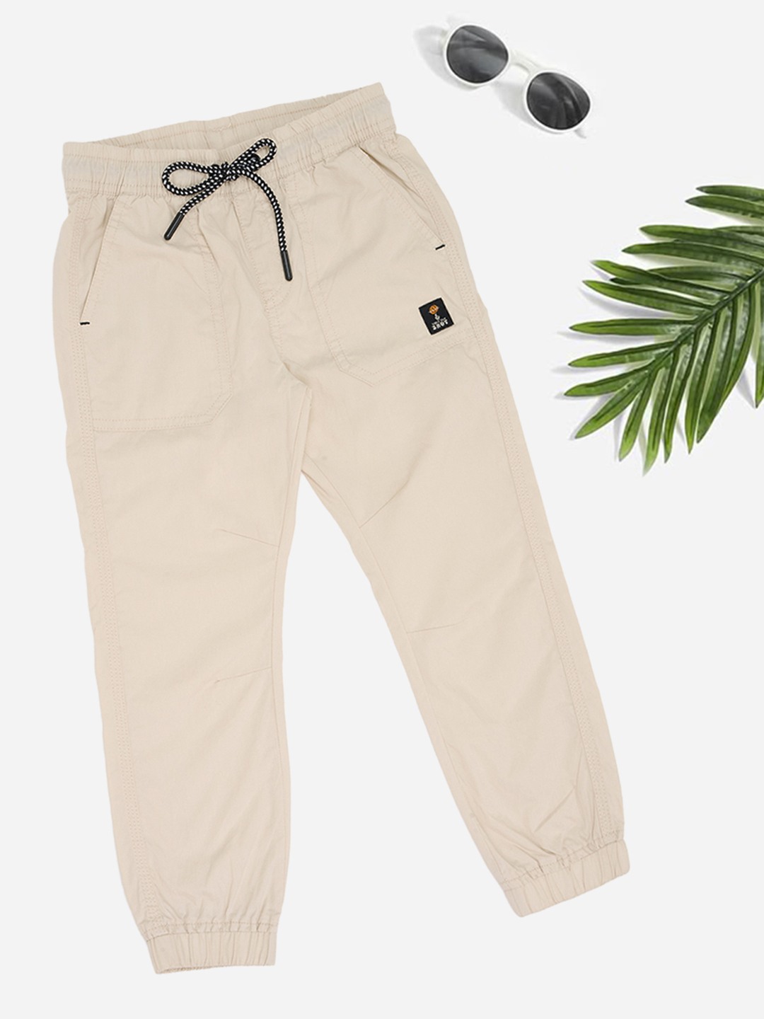 Cream Solid Casual Joggers