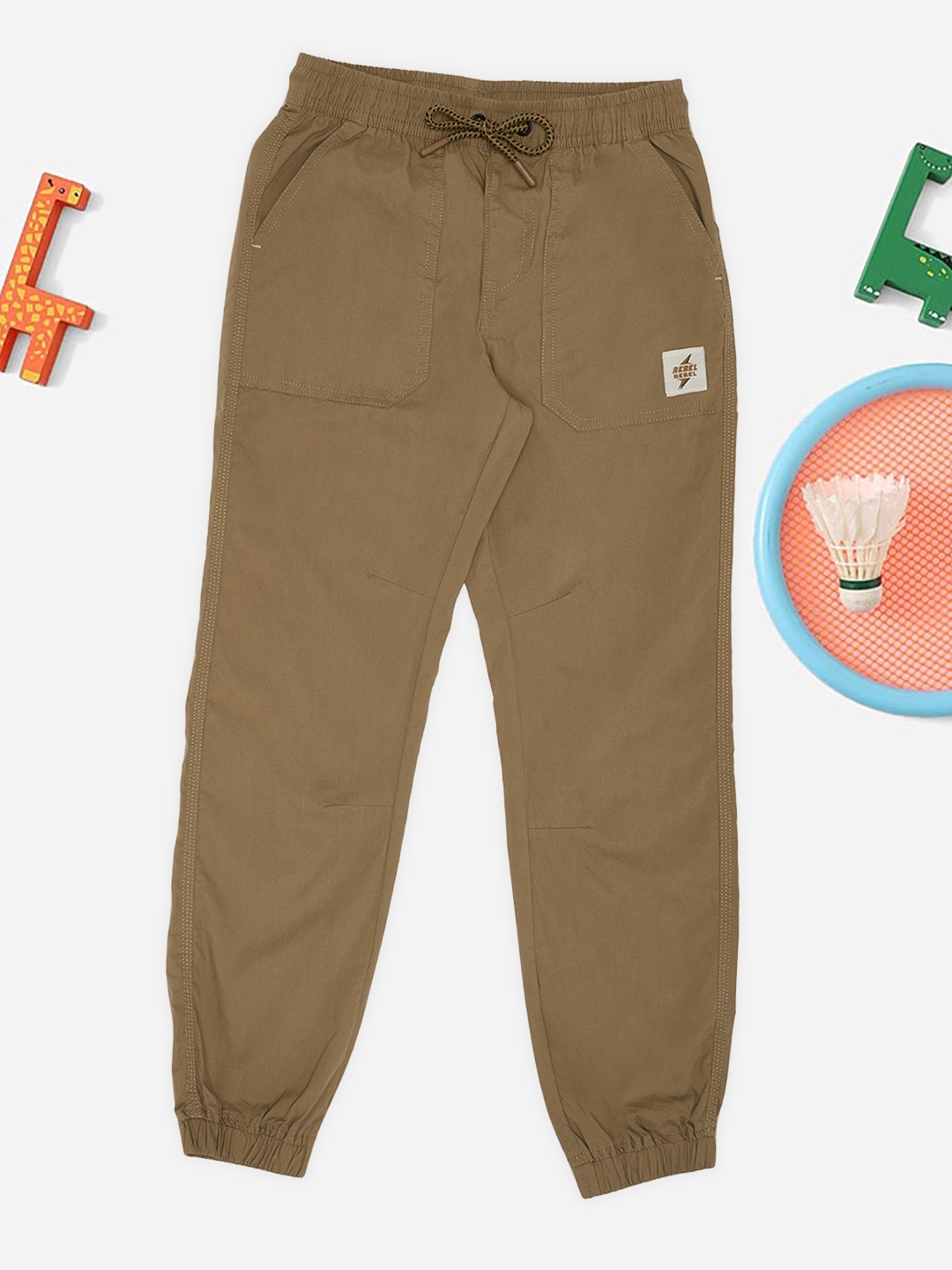 Tan Solid Casual Joggers