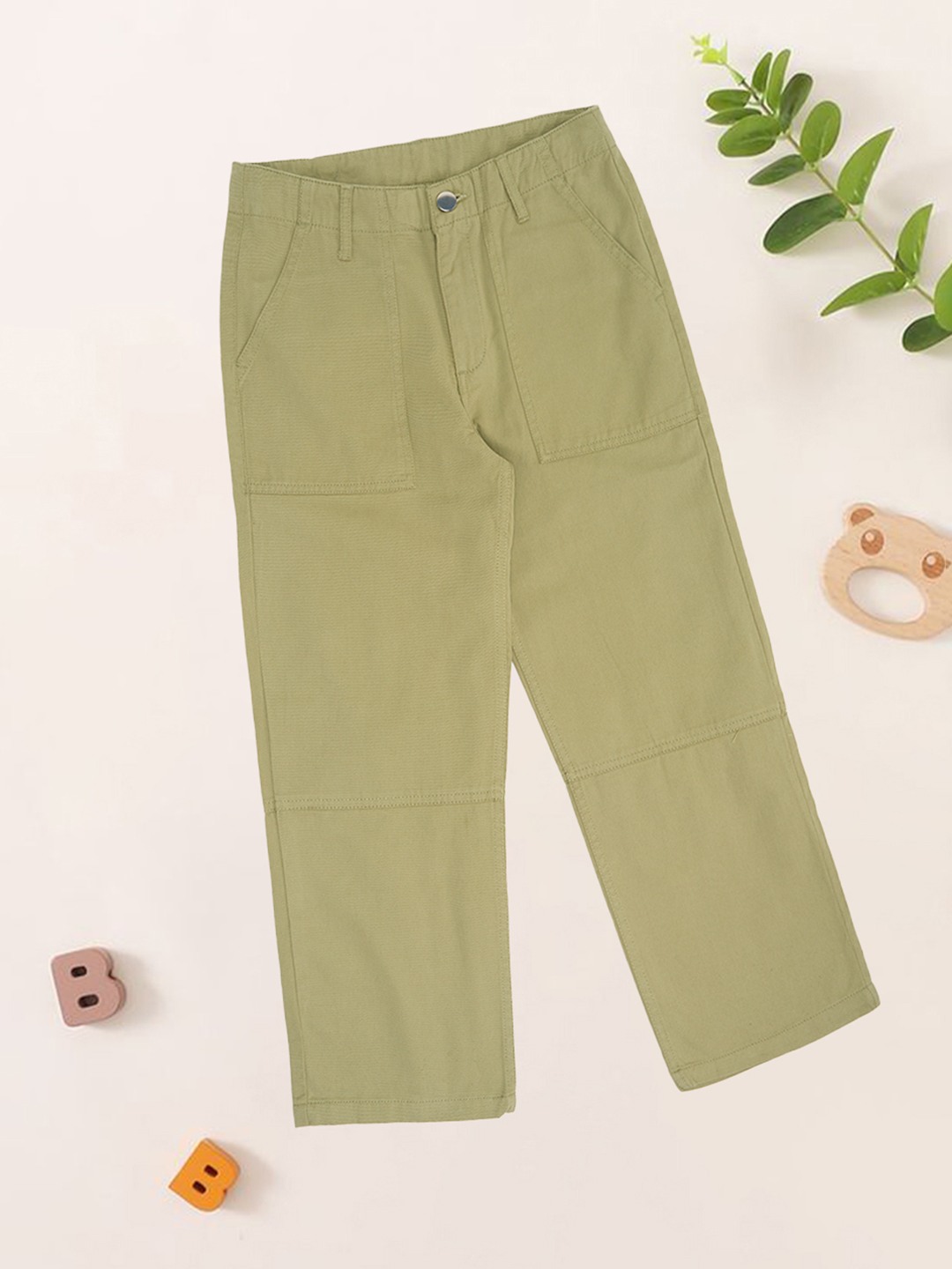 Olive Utility Pocket Straight Fit Trousers