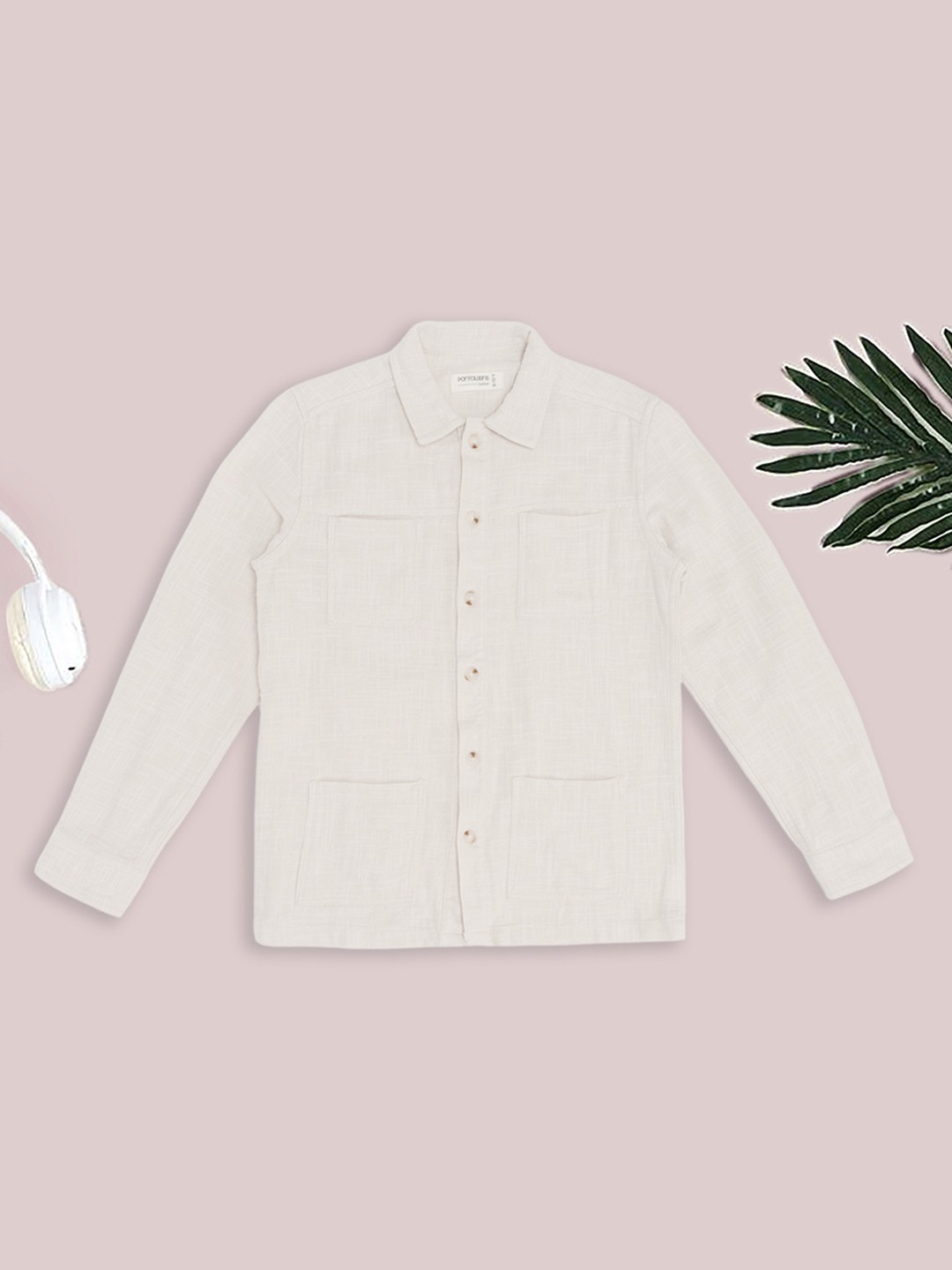 Cream Slub Utility Shacket