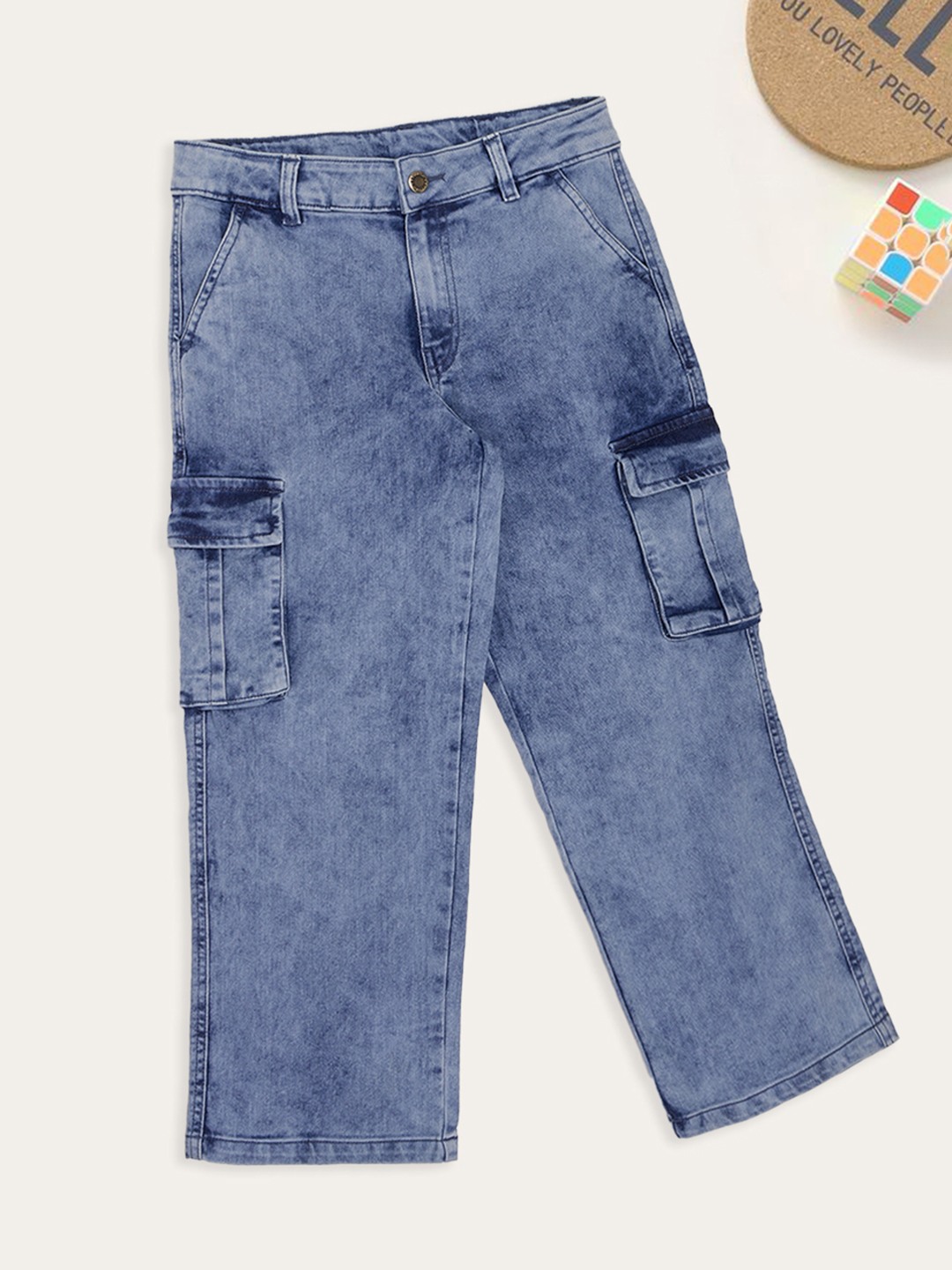 Blue Acid Wash Cargo Jeans