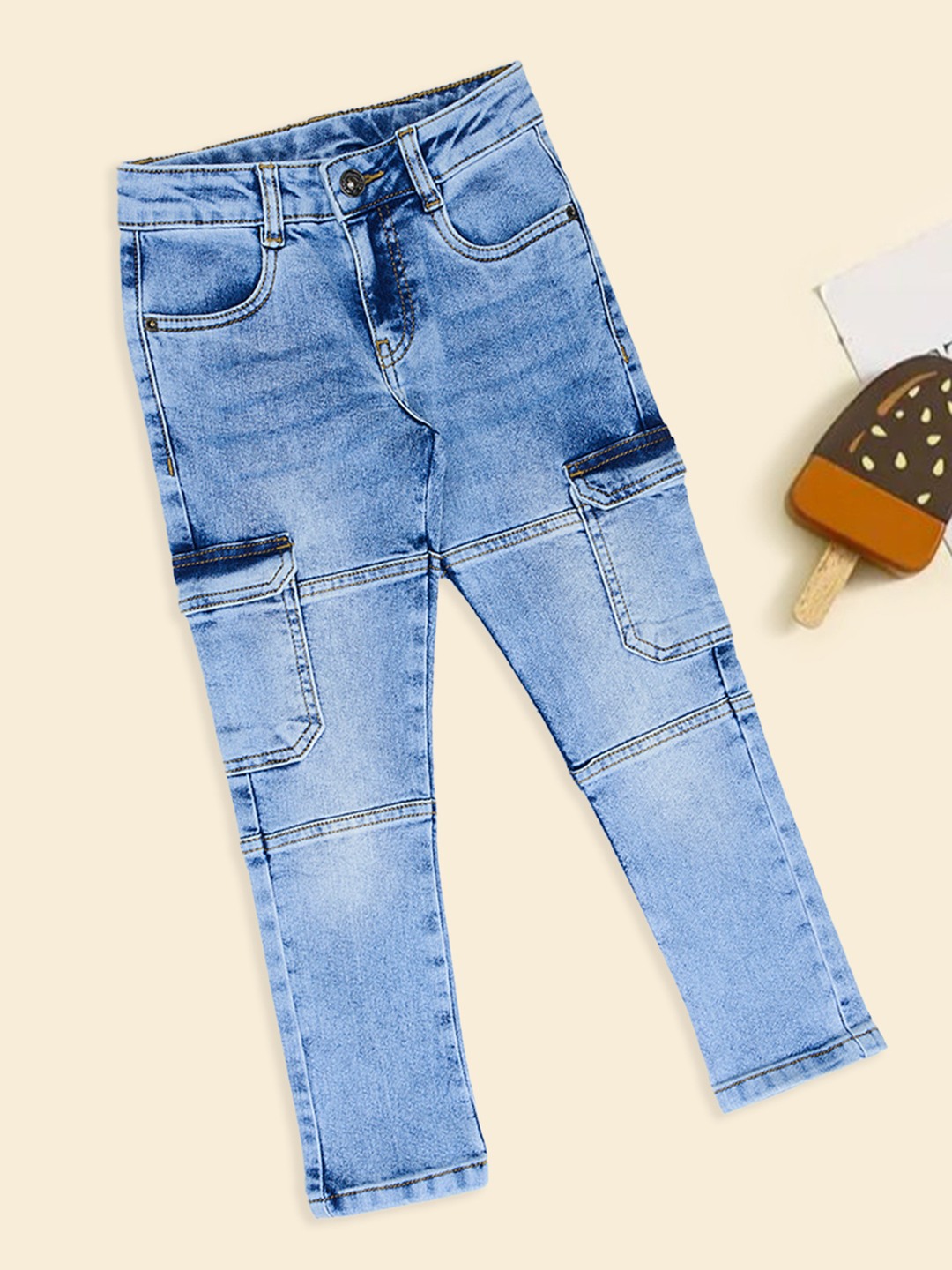 Light Blue Acid Wash Cargo Jeans