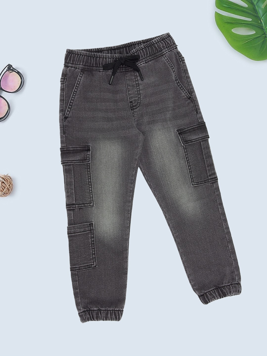 Charcoal Faded Denim Cargo Joggers