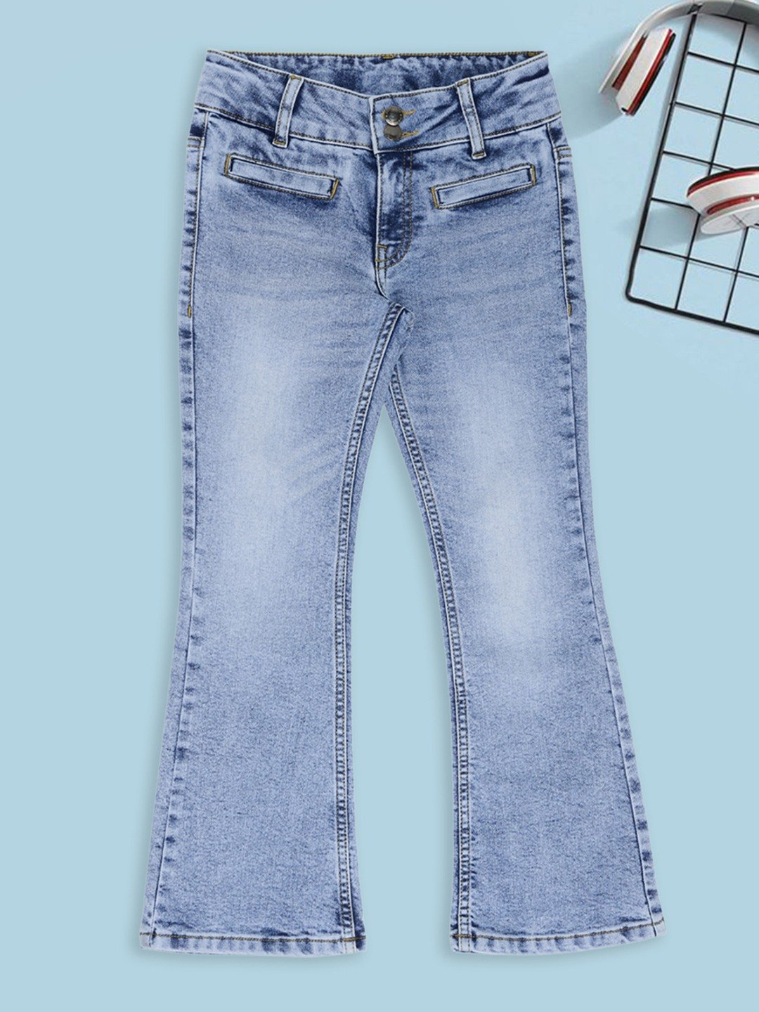 Light Blue Stone-Washed Bootcut Jeans