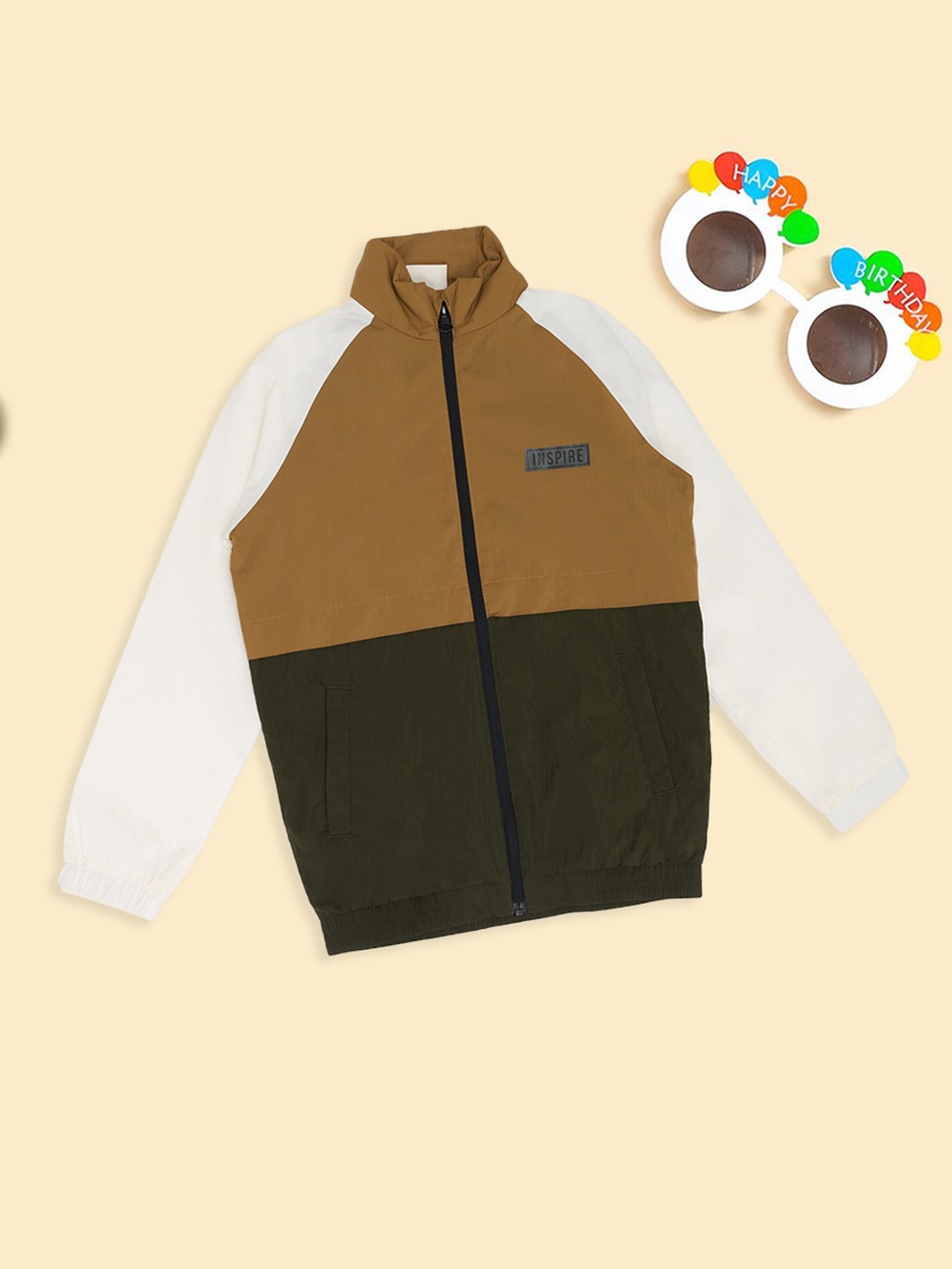 Multicoloured Colour Block Zip-Front Jacket