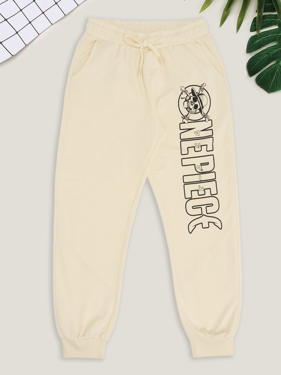 Beige One Piece Graphic Joggers