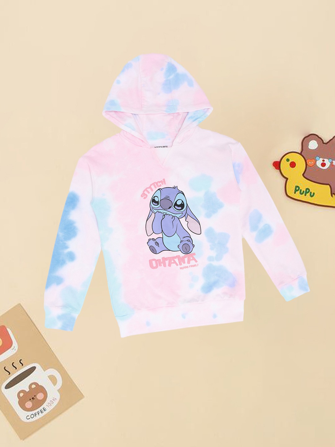 Pink & Blue Tie-Dye Stitch Graphic Hoodie Sweatshirt