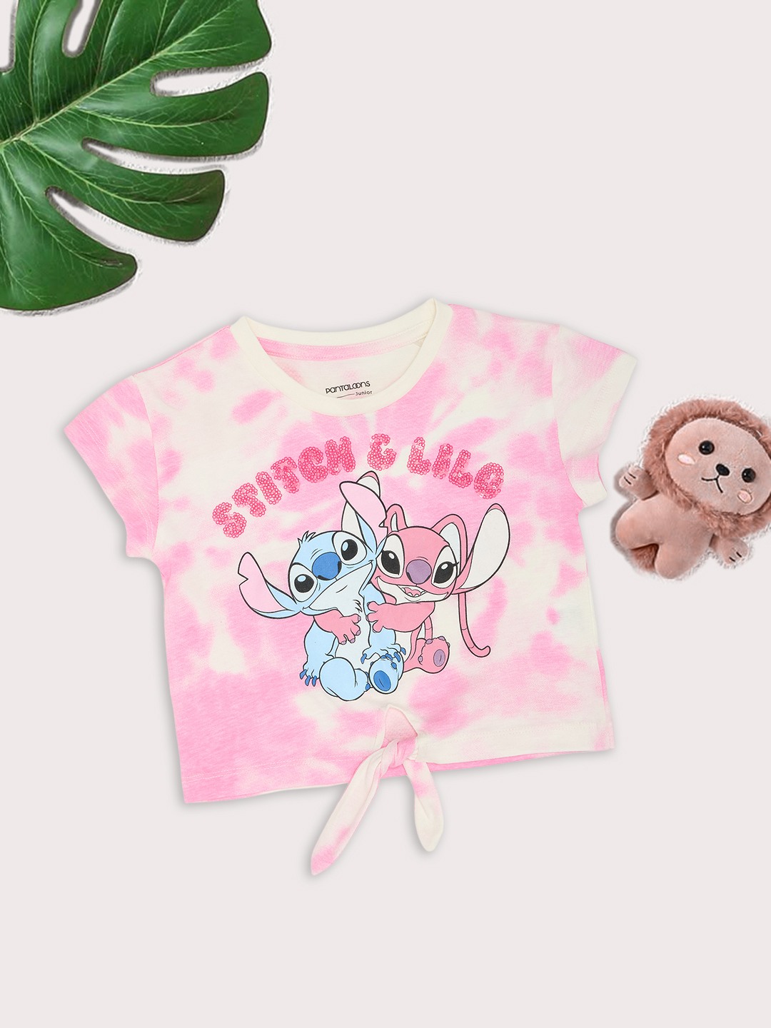 Pink Acid Wash Lilo & Stitch T-Shirt with Tie-up Hem
