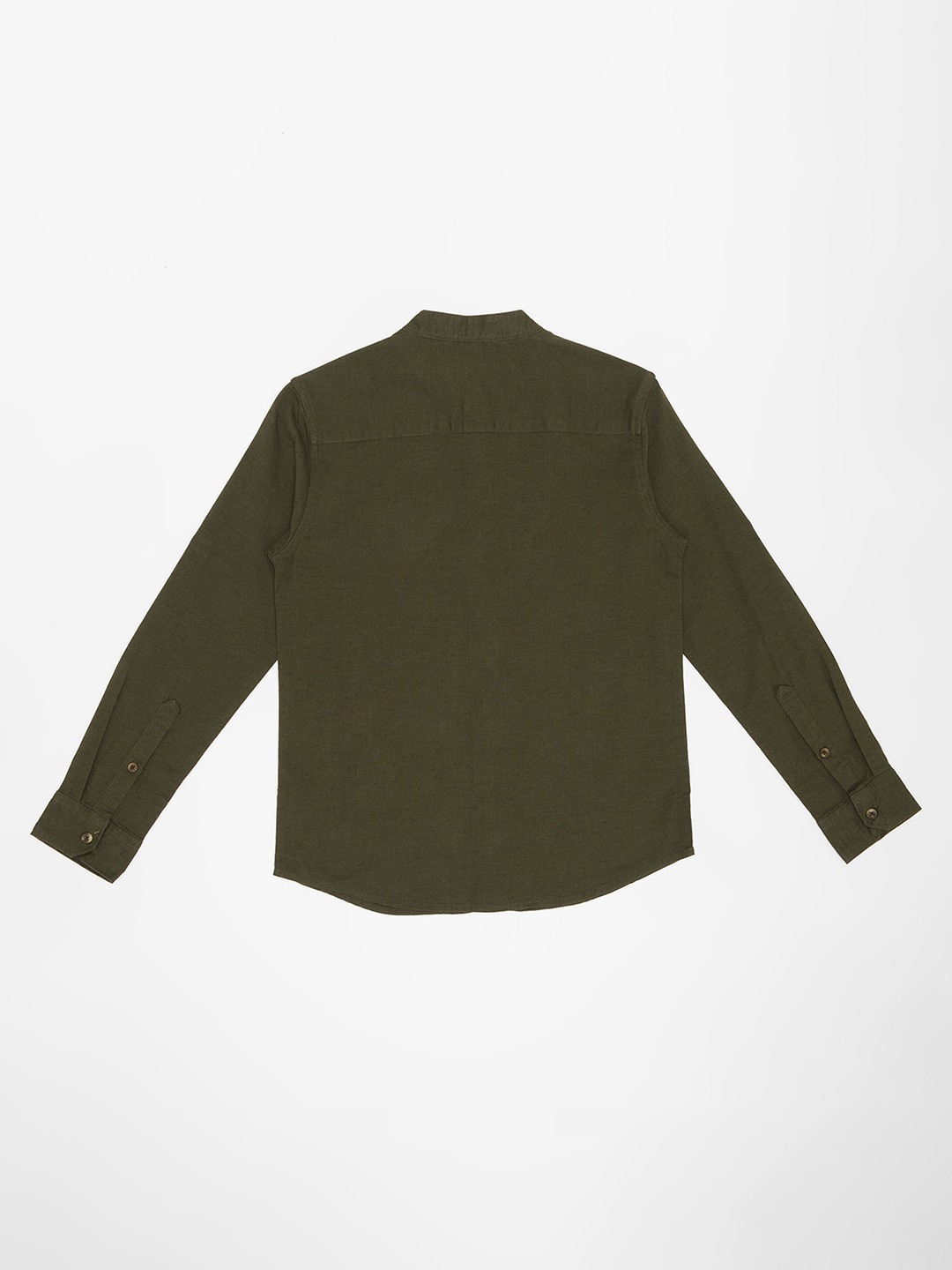 Olive Solid Mandarin Collar Shirt with Turn-up