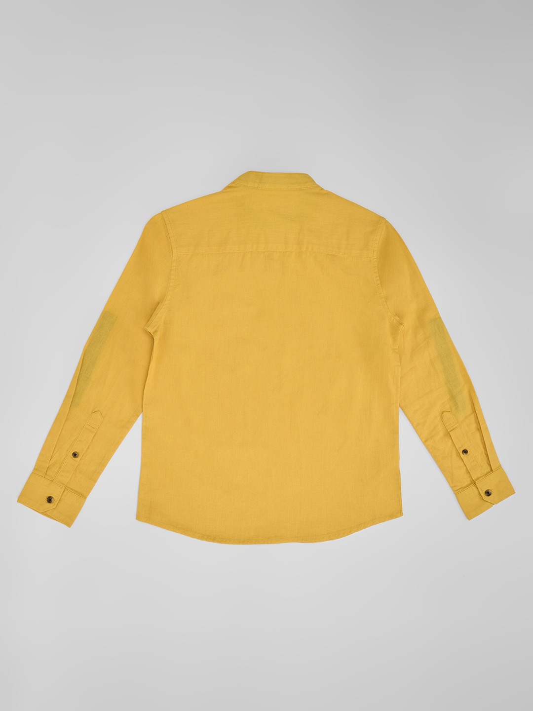Yellow Mandarin Collar Shirt with Turn-Up Sleeve