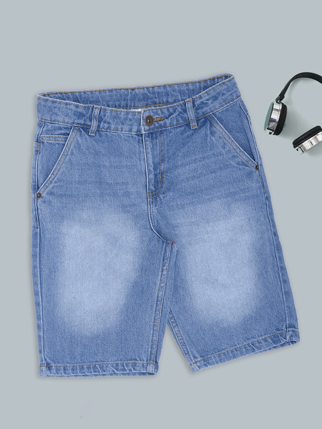Light Blue Faded Denim Shorts