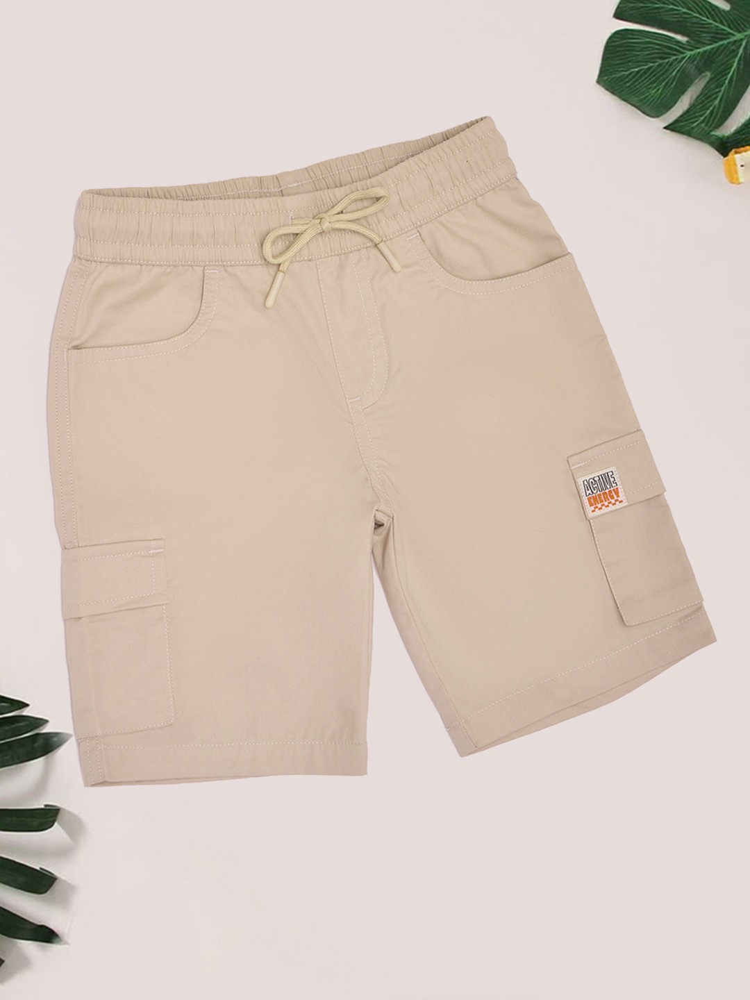 Beige Utility Cargo Shorts with Drawstrings