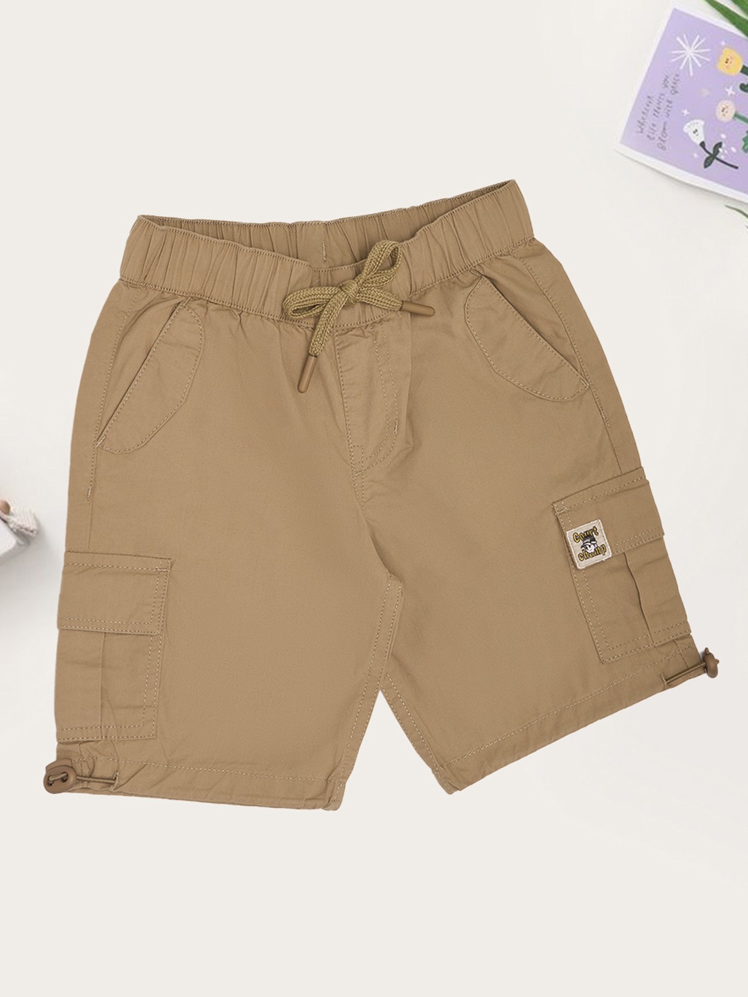 Khaki Utility Cargo Shorts with Drawcords