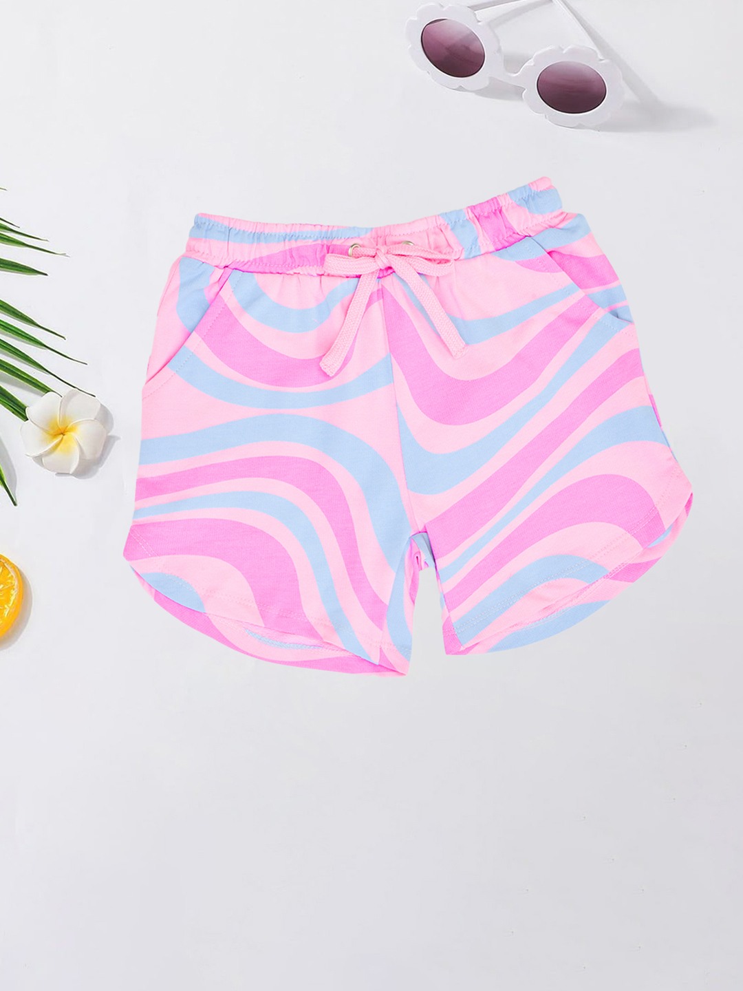 Pink Wave Print Shorts