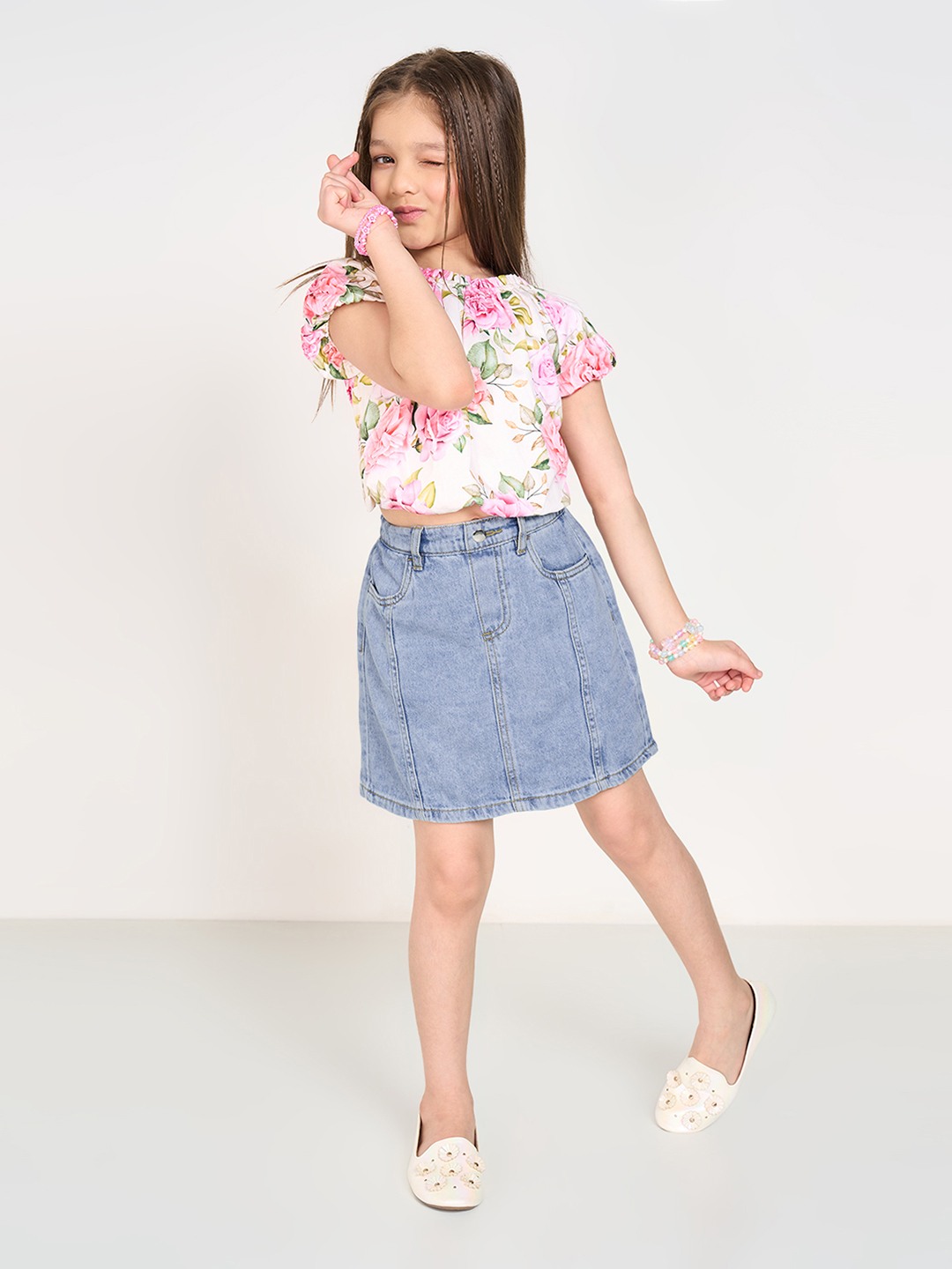 Blue Denim Washed A-line Skirt