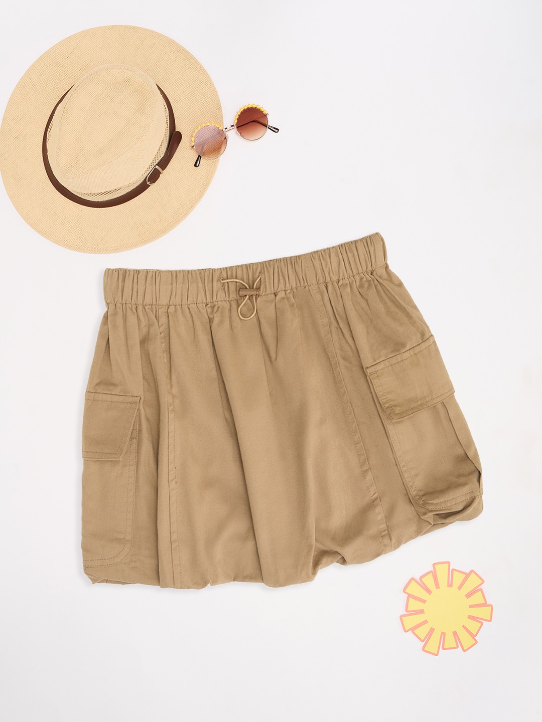 Beige Bubble Skirt with Utility Pocket