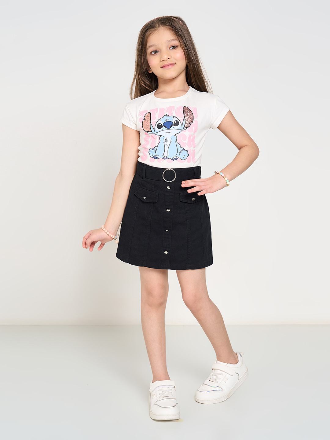 Black Structured A-line Denim Skirt